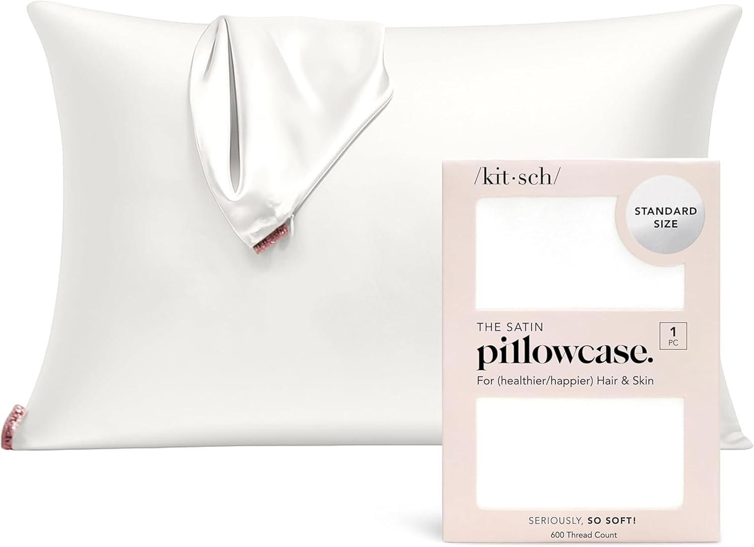 Kitsch Satin Pillowcase with Zipper for Hair & Skin – Softer Than Silk Pillow Cases, Smooth Cooling Satin Pillow Case, Wrinkle-Free, Machine Washable – Pillow Cases Standard Size (19×26) – Ivory
