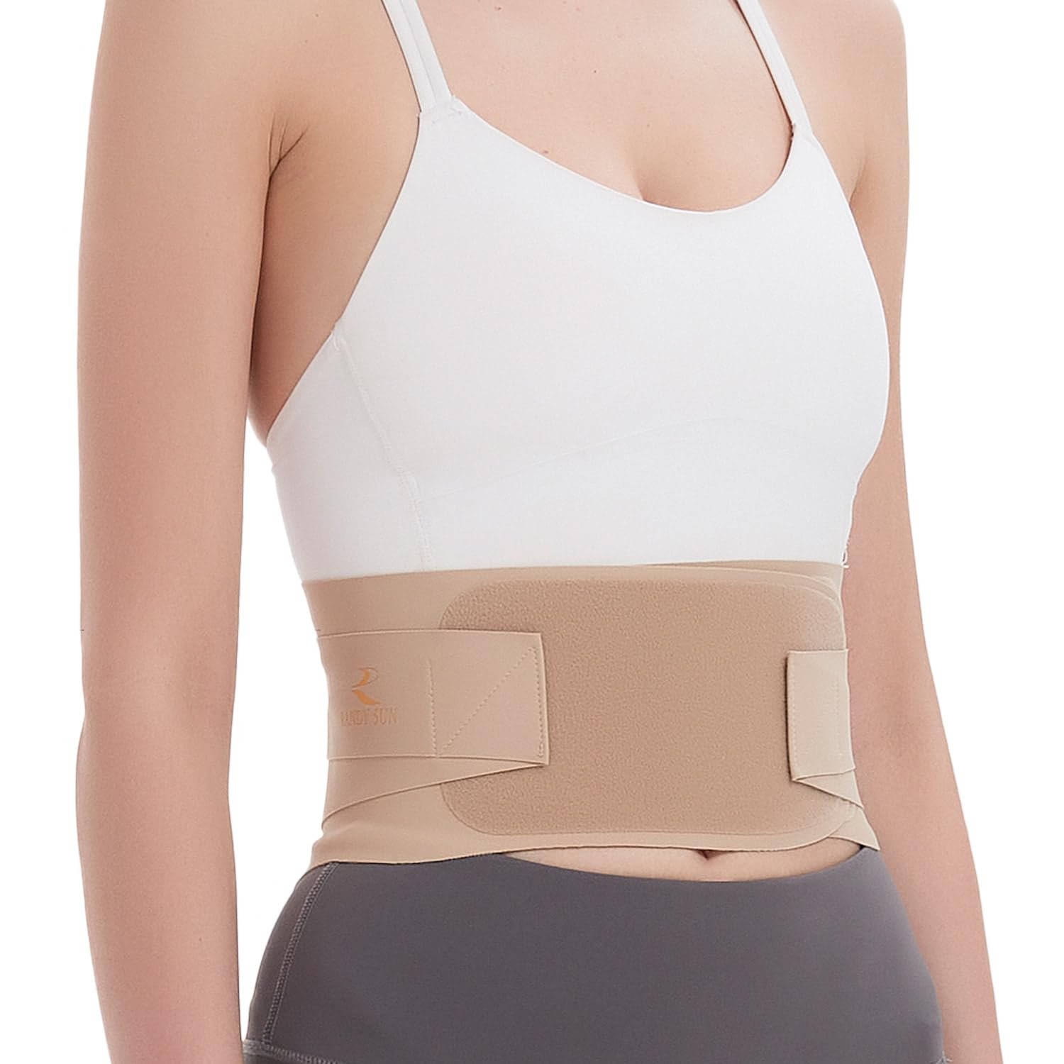 RANDY SUN Ultra Thin Back Brace for Women & Men, Invisible Lumbar Support Belt for Work & Travel, Breathable Posture Corrector for Mild Lower Back Pain Relief, Dark Beige M/L(Waist:28″-31″)