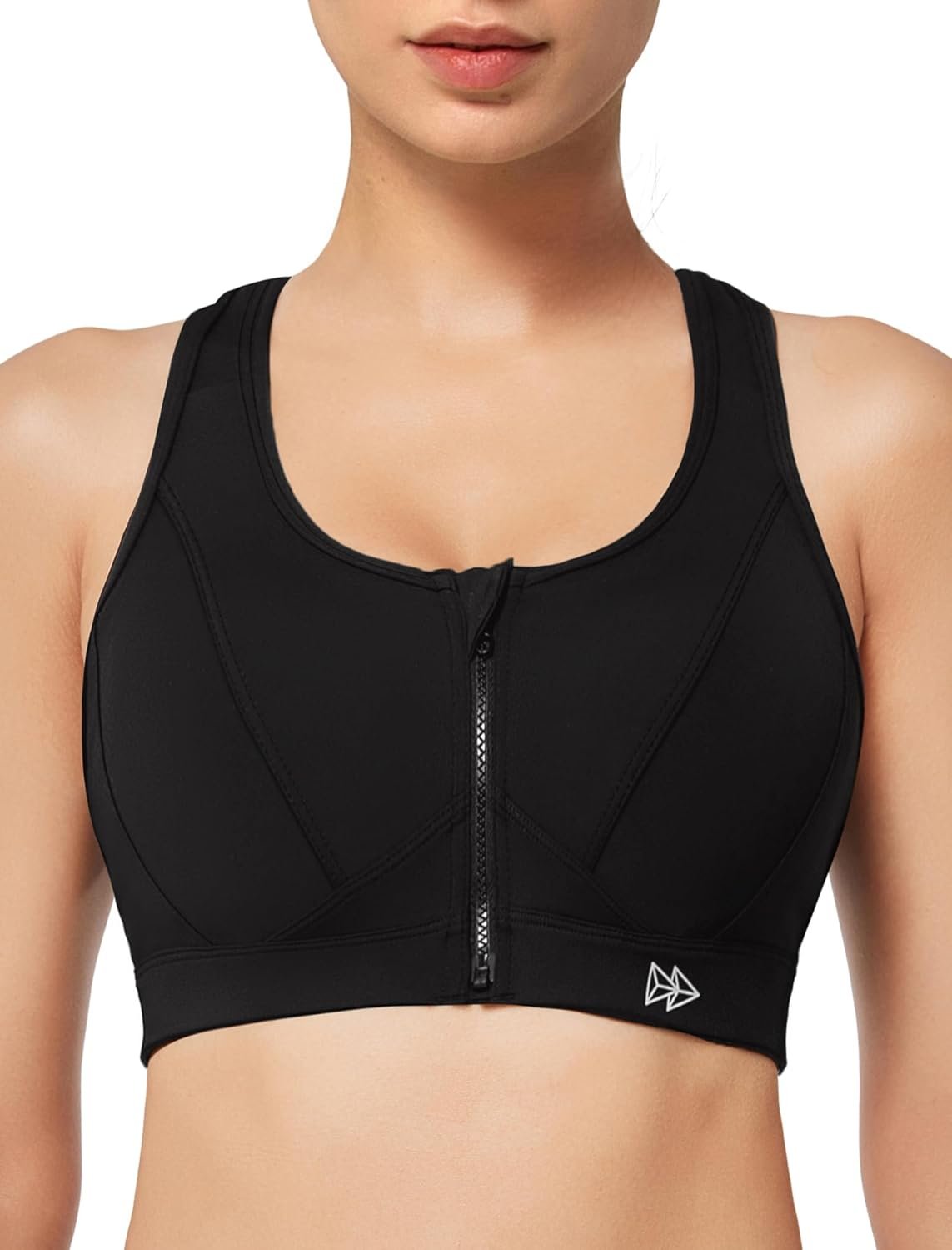 Yvette Zip Front Sports Bra – High Impact Sports Bras for Women Plus Size Workout Fitness Running