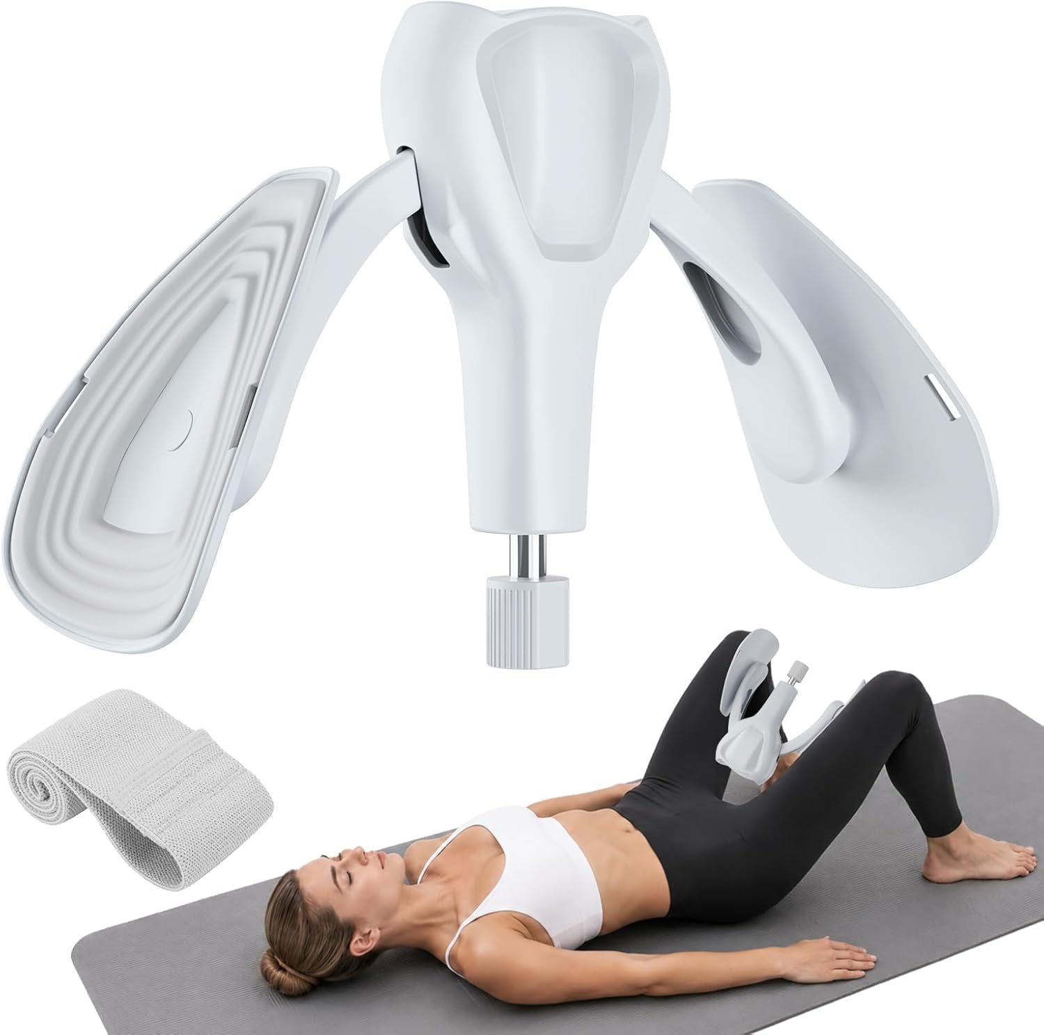 Pelvic Floor Exercise Devices 77 lb Adjustable Kegel Inner Thigh Exerciser and Hip Trainer Workout Equipment for Home Postpartum Recovery Women Men, with Band