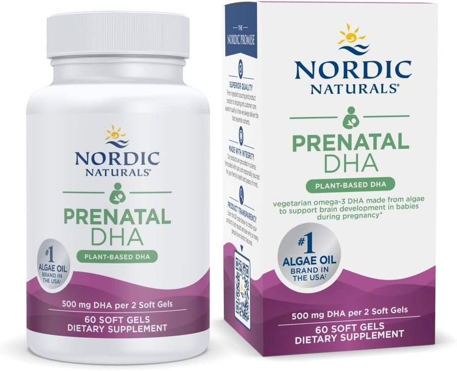 Nordic Naturals Vegan Prenatal DHA, Unflavored – 60 Soft Gels – 500 mg Plant-Based DHA – Supports Brain Development in Babies & Healthy Pregnancy – Non-GMO – 30 Servings