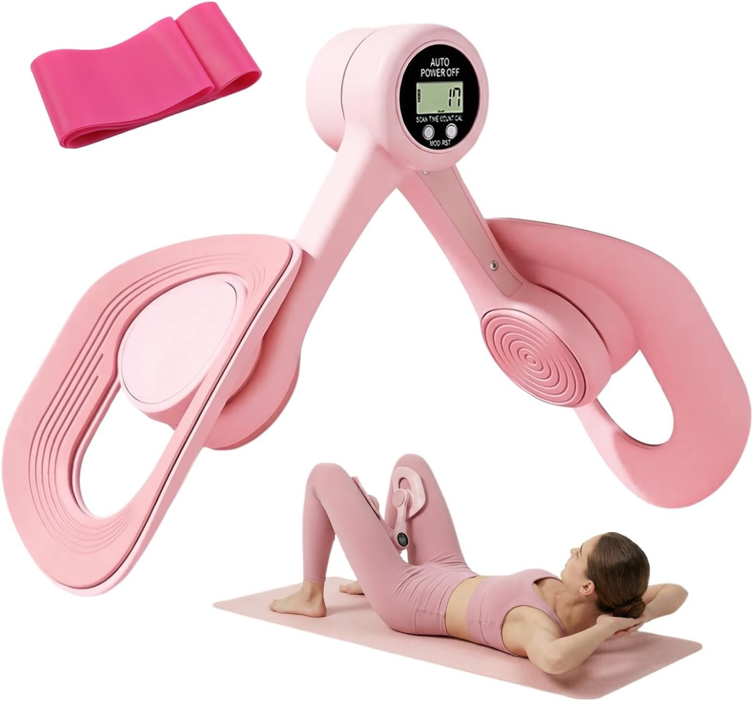 Thigh Trainer Pelvic Floor Muscle Trainer with 3 Smart Modes, 360° Adjustable Design Kegel Inner Thigh Exerciser with 25LB Resistance Band for Home Gym, Workout Equipment for Hip, Leg and Arm