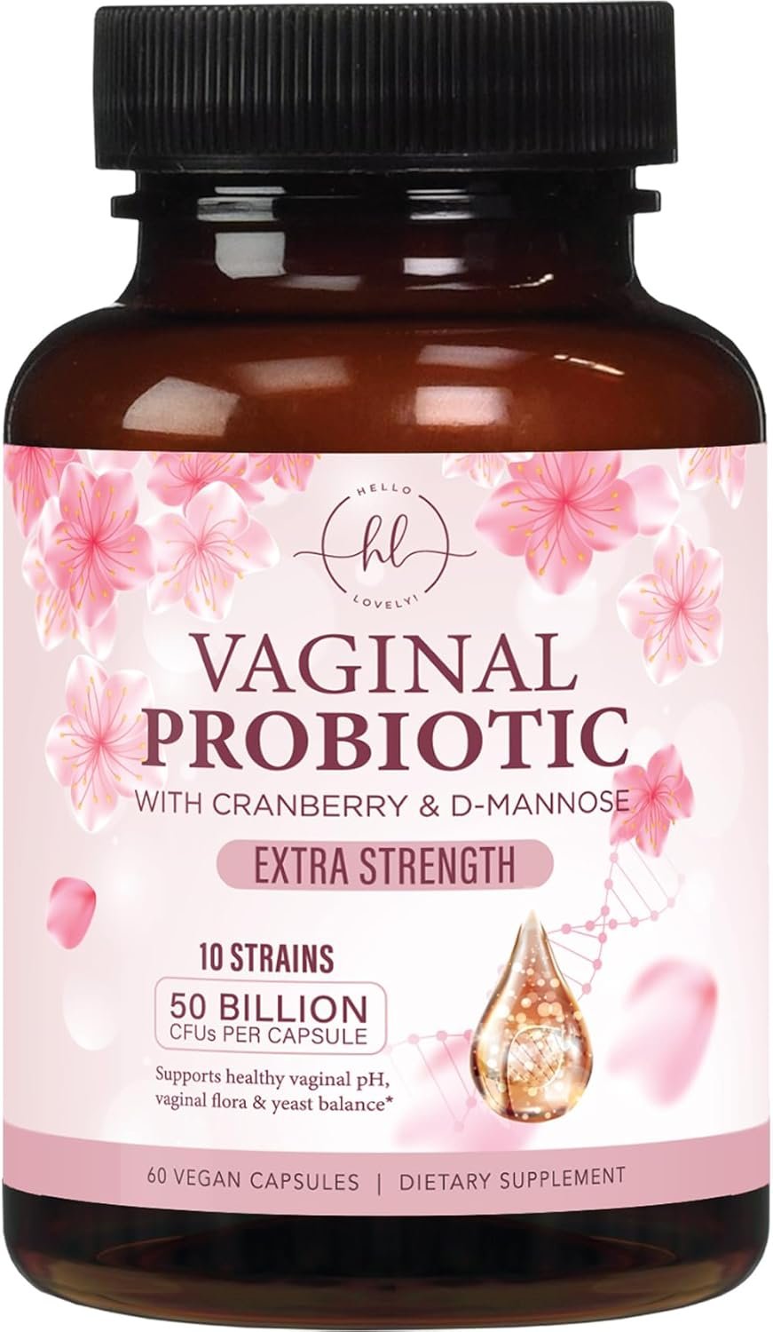 Vaginal Probiotics for Women – Gently Support Feminine Health, pH Balance, Healthy Odor & Vaginal Flora – 50 Billion CFU – Improved Formula with Lactobacillus, Prebiotics & Cranberry – 60 Capsules