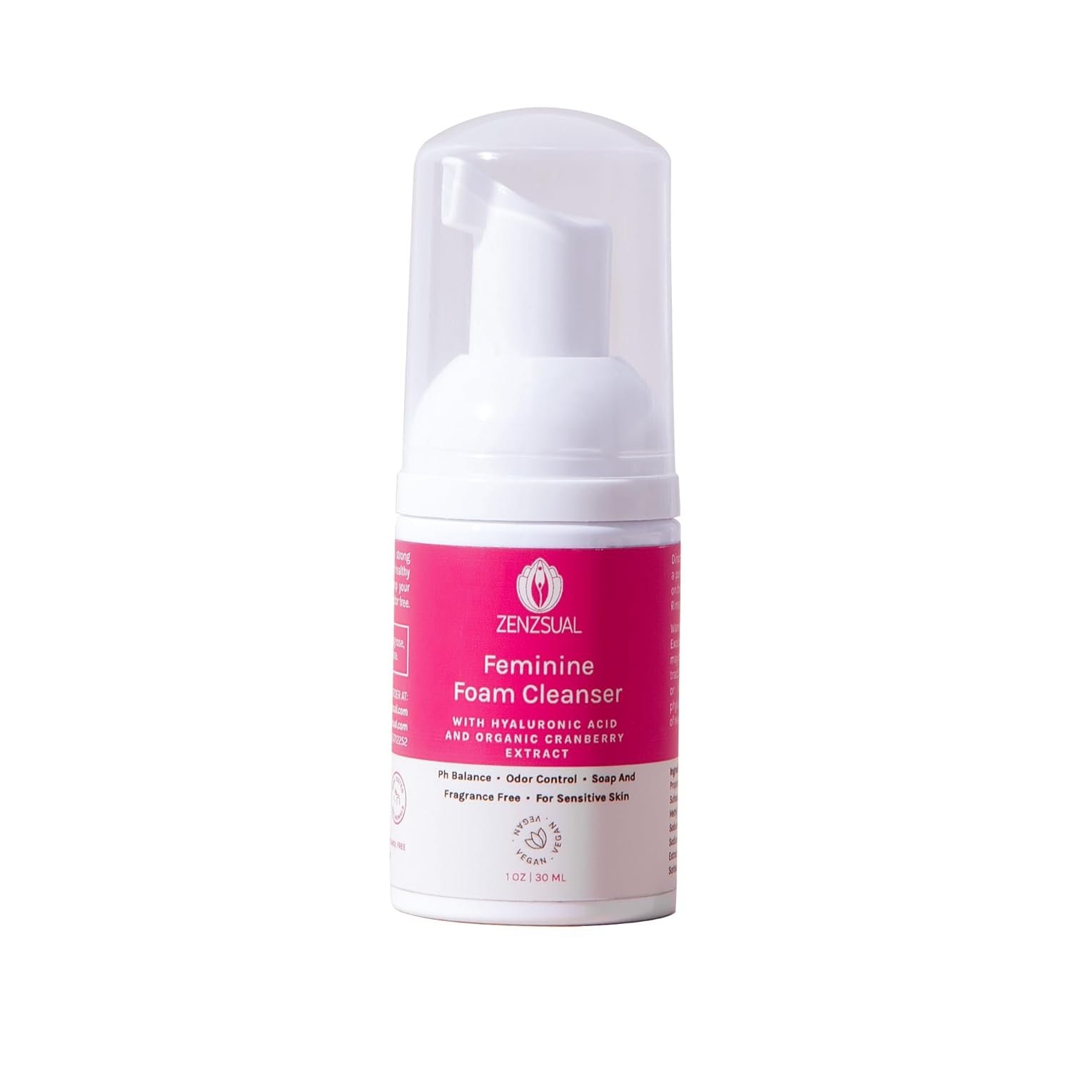 ZENZSUAL Feminine Foam Cleanser with Hyaluronic Acid & Organic Cranberry Extract – pH Balanced Feminine Wash for Sensitive Skin, Fragrance-Free Vaginal Cleanser, Hypoallergenic Intimate Care, 1 oz
