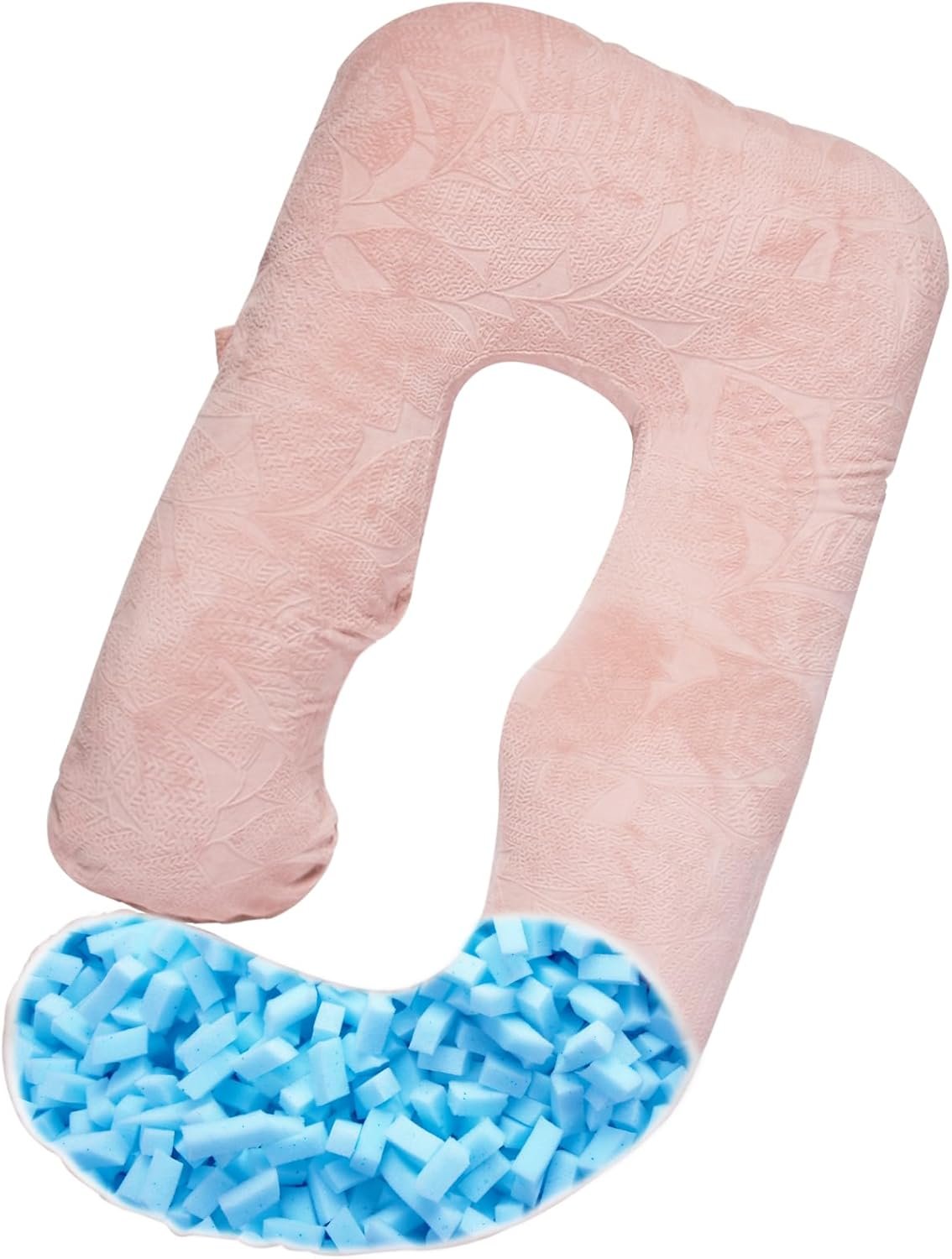 Shredded Memory Foam Body Pillow, Pregnancy Pillows for Sleeping, Maternity Pillow for Pregnant Women, Memory Foam Filling U Shaped Body Pillow with Velvet Cover (Pink, 60 inch)