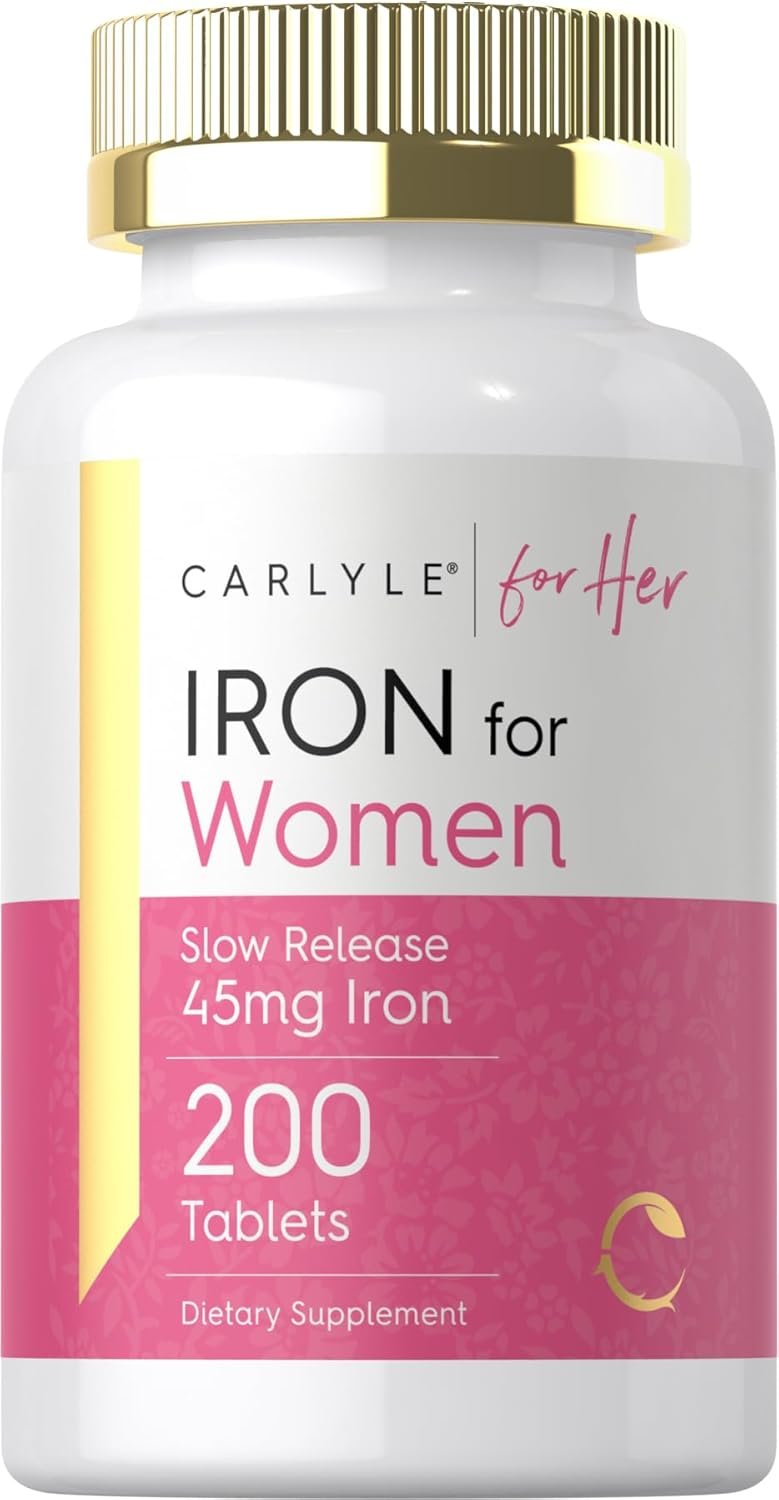 Carlyle Iron Supplement for Women | 200 Slow Release Tablets | from Ferrous Sulfate | Vegetarian, Non-GMO & Gluten Free | for Her
