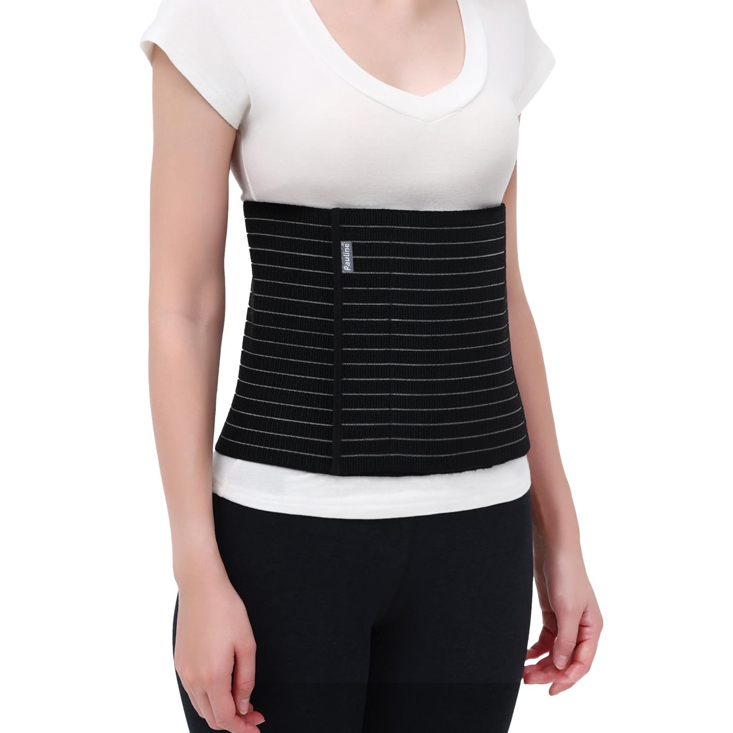 Abdominal Binder Post Surgery – Premium Belly Band for Stomach Support & Compression – Promote Recovery for Postpartum, Hysterectomy, Tummy Tuck, Hernia – Durable No-Fray Belly Wrap Waist Band (Size M, 9″ High, Black)