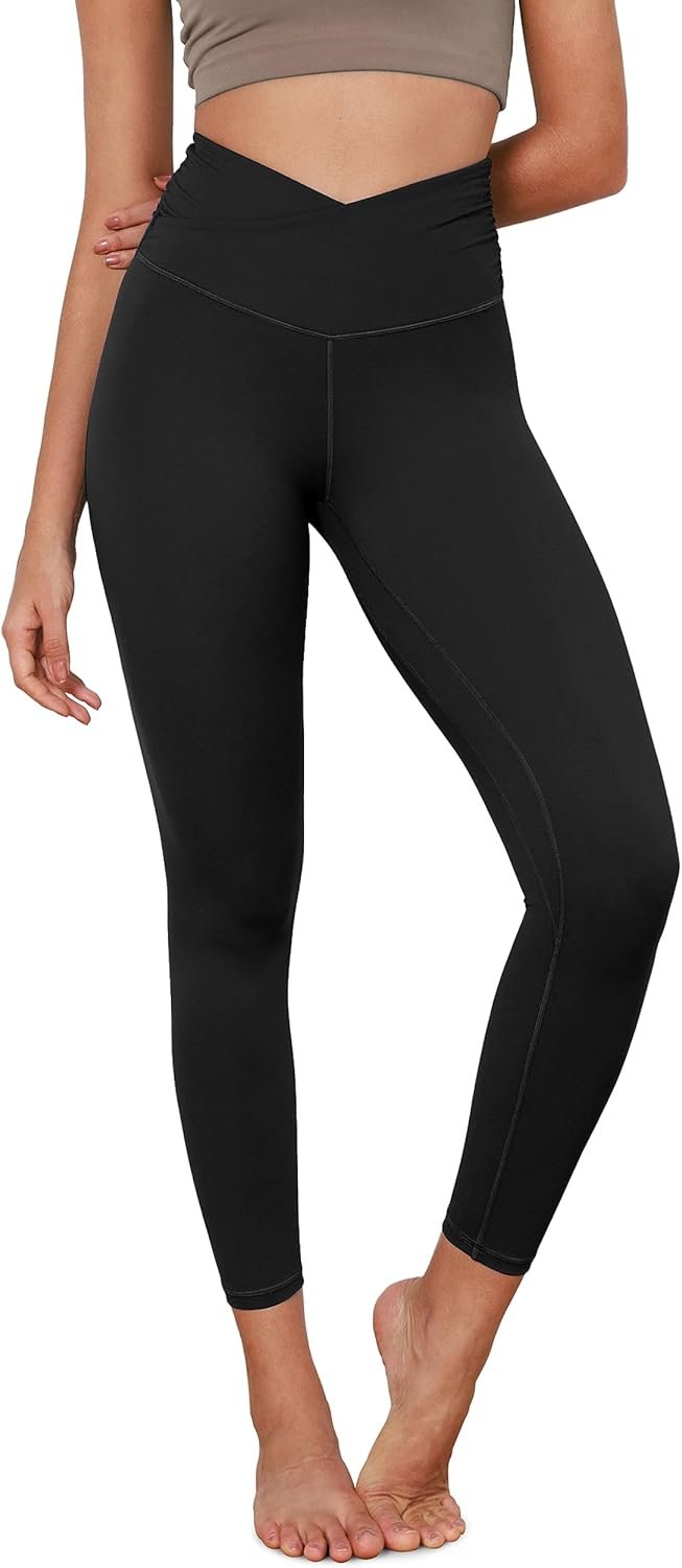 ODODOS Women’s Cross Waist Yoga Leggings with Inner Pocket, 23″/25″/28″ Gathered Crossover Workout Yoga Pants
