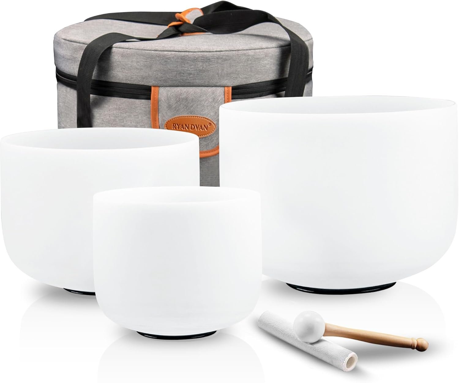 RYAN DVAN 432HZ Crystal Singing Bowl Set of 3, 6″B Crown, 7″G Throat, 8″F Heart with Case Suede Striker&O-Ring Sound Therapy for Yoga, Reiki, Chakra Healing Energy Tuning&Mindfulness Kit