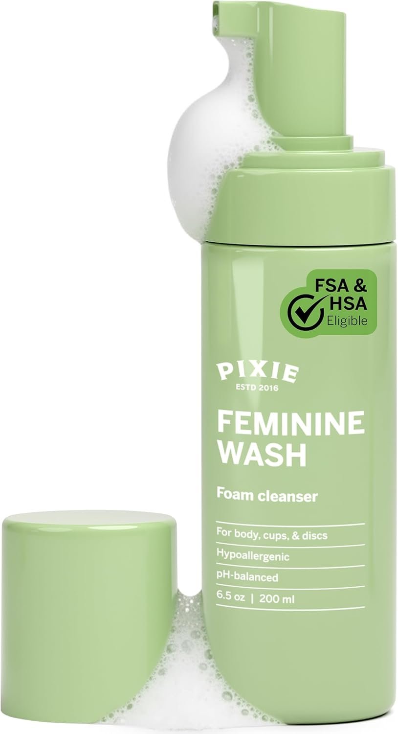 Pixie Feminine Wash – Healthy Foaming Cleaner with Natural Ingredients – More Foam Wash in Bottle Than Any Other Brand – pH Balanced & Plant Based – for Your Menstrual Cups and Discs, 6.5 Fluid oz