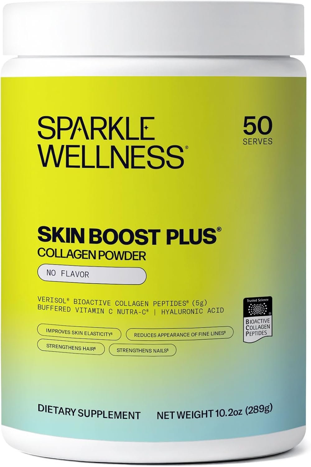 Sparkle Wellness VERISOL Bioactive Hydrolyzed Collagen Peptides | Collagen Powder Supplement with Vitamin C & Hyaluronic Acid for Hair, Skin, and Nail Health | Skin Boost Plus (No Flavor) [50-Serves]