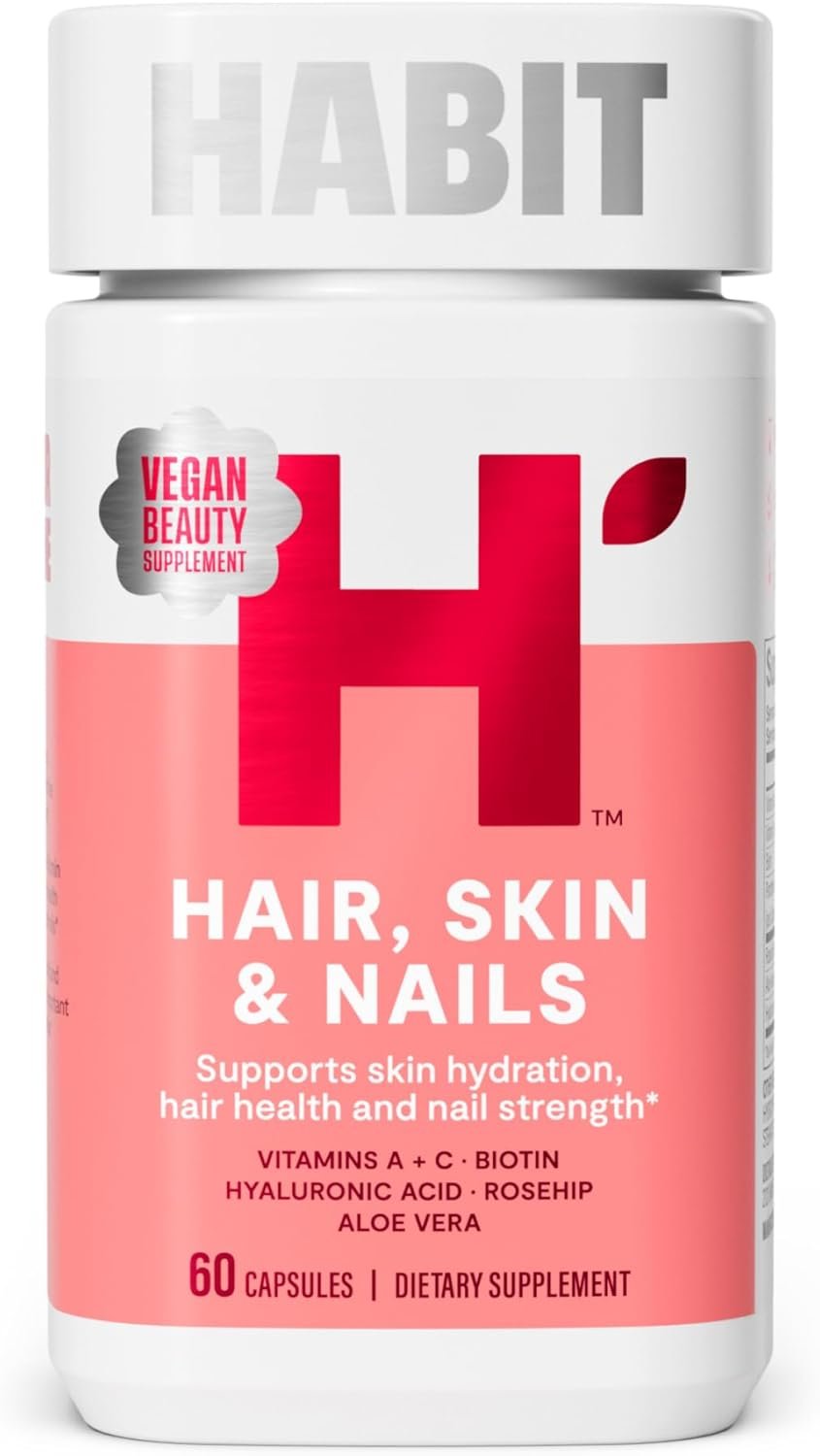 Habit Hair, Skin & Nails Supplement (60 Capsules) – New Look, Supports Skin Hydration, Hair & Nail Strength, Biotin 2000mcg, Vitamin A & C, Hyaluronic Acid, Rosehip, Vegan, Non-GMO (1 Pack)