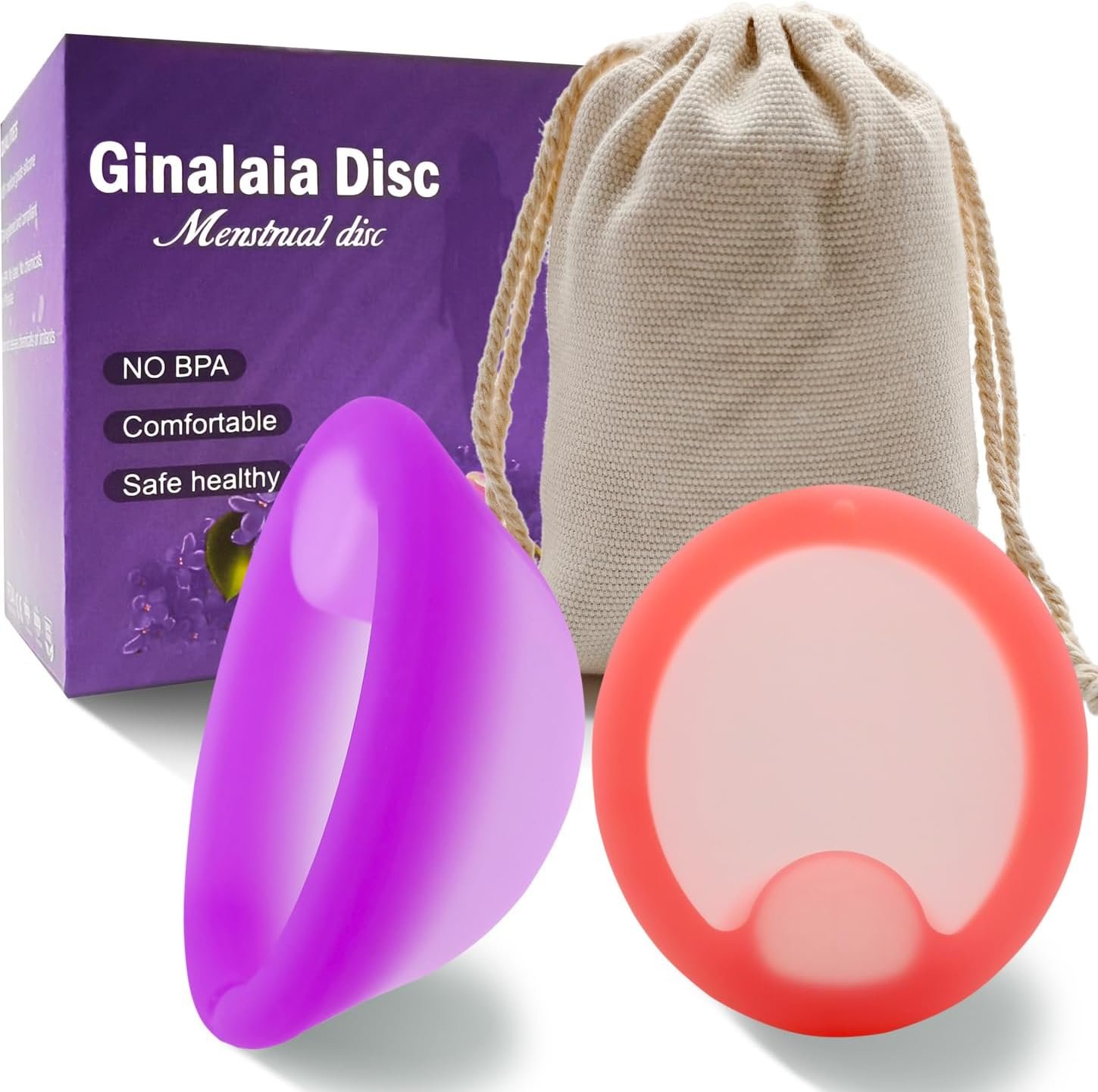 Menstrual Disc, Reusable Medical-Grade Silicone Soft, Flexible, Reusable Period disc for Women – Wear 12 Hours – Removal Notch (Purple+Pink, L+M)