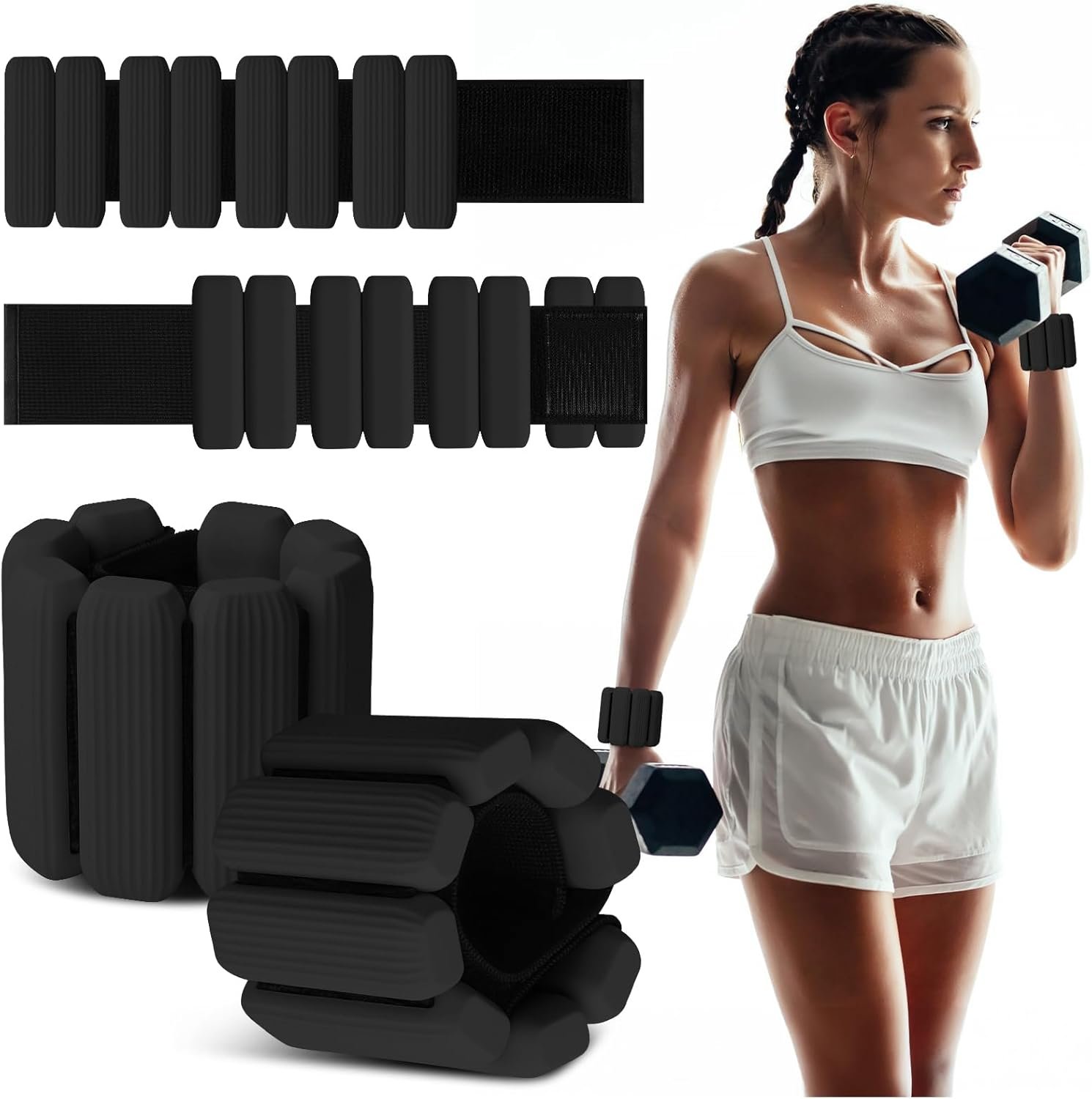 Wrist Weights Set of 2, Wearable Wrist Ankle Weights for Women & Men, Silicone Weighted Bangles Adjustable Arm and Leg Weights for Walking Yoga Pilates Running Dance Gym 2lb