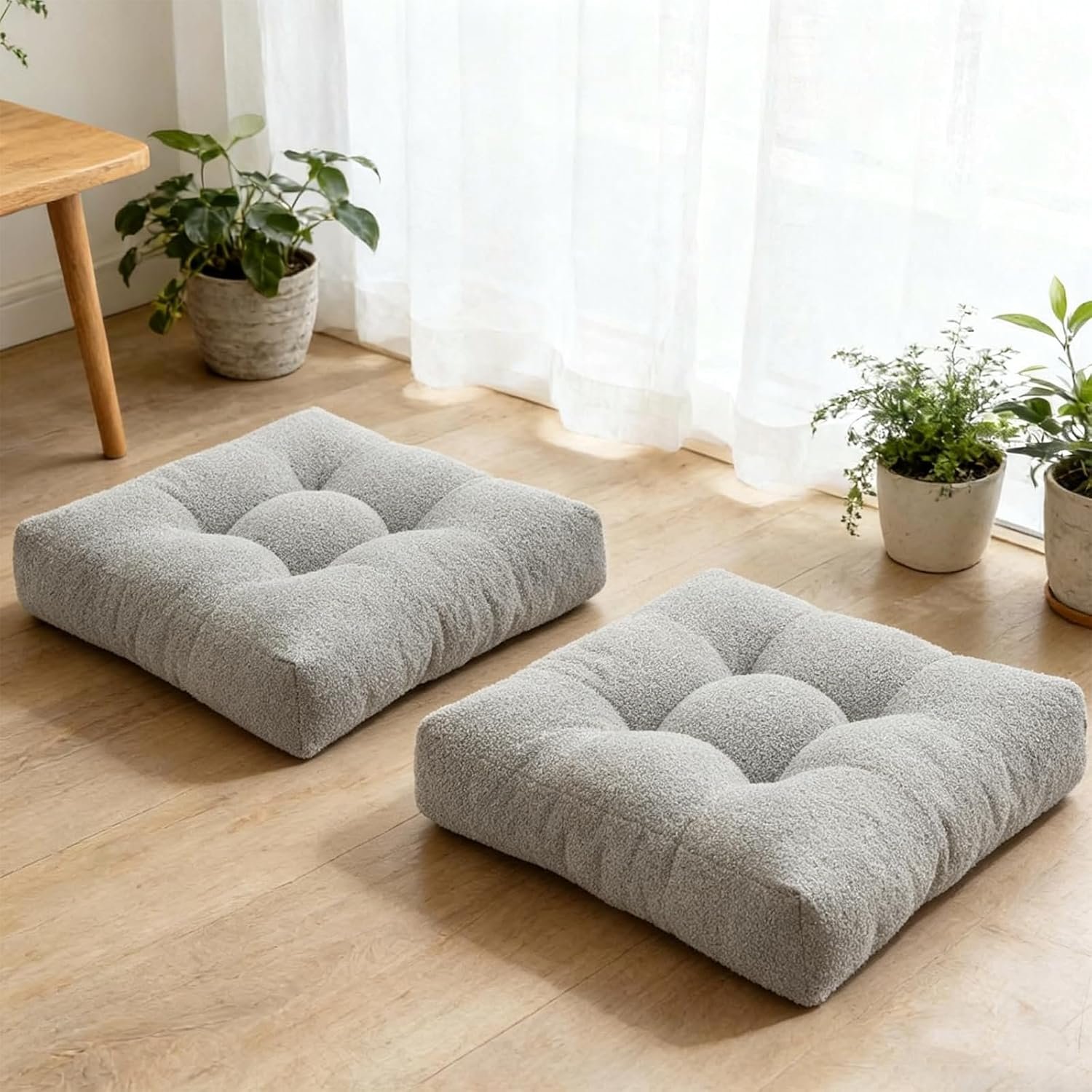 Floor Cushions for Adults Set of 2, Large Meditation Floor Pillows for Sitting on Floor, Thick Square Seat Cushions for Yoga Meditation Reading, Grey 18×18 in