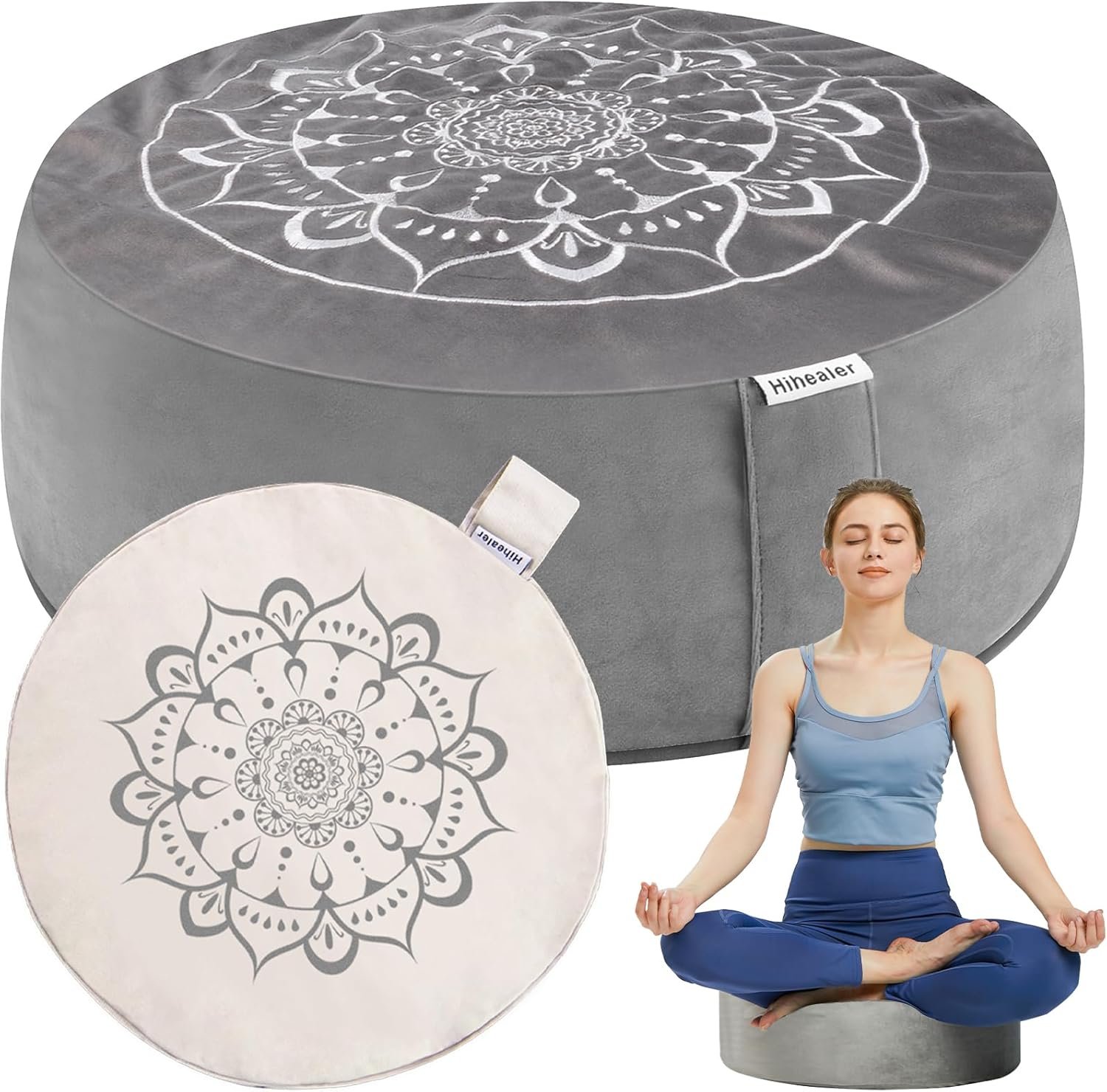 Hihealer Meditation Cushion, Traditional Tibetan Meditation Pillow Velvet Cover – Large Floor Cushion Seating for Adults – Yoga Buckwheat Bolster for Women、Moms