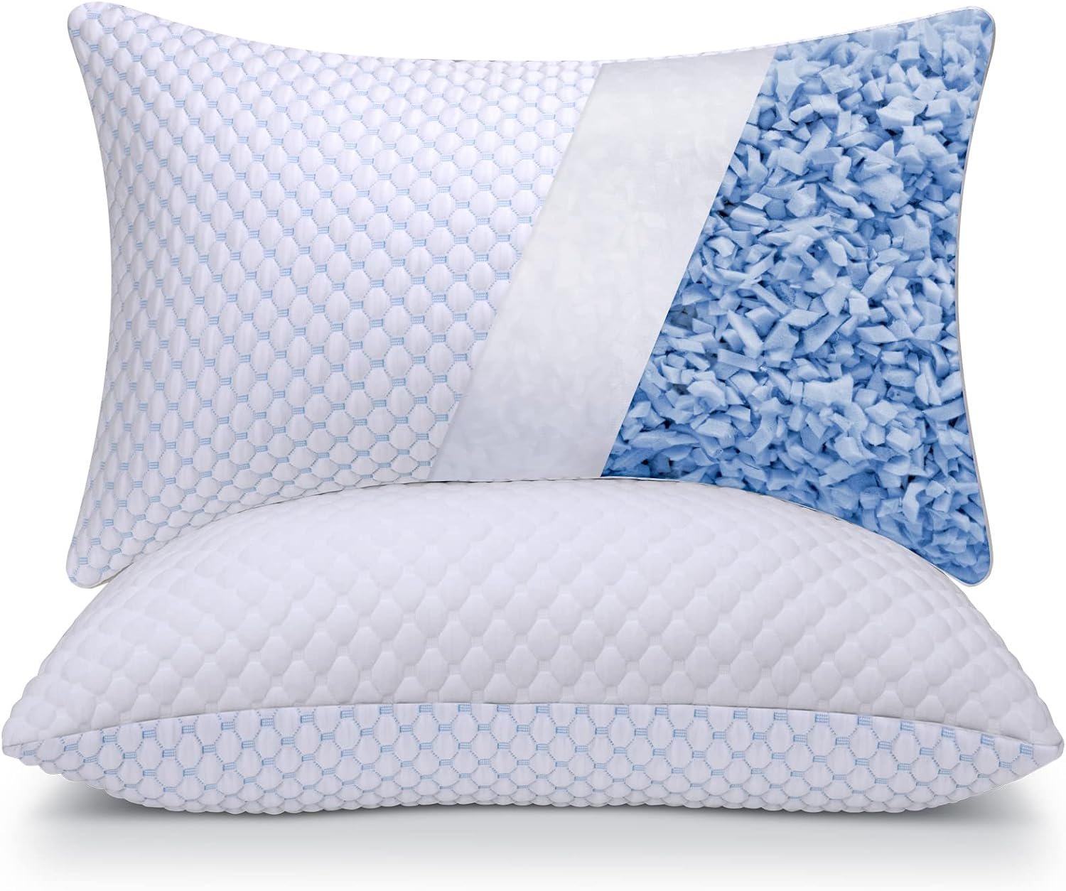 OSBED Cooling Shredded Memory Foam Pillow Standard Size – Adjustable Loft with Gel Beads & Breathable Tencel Cover for Night Sweats Relief(CertiPUR-US & Hypoallergenic & Machine Washable)