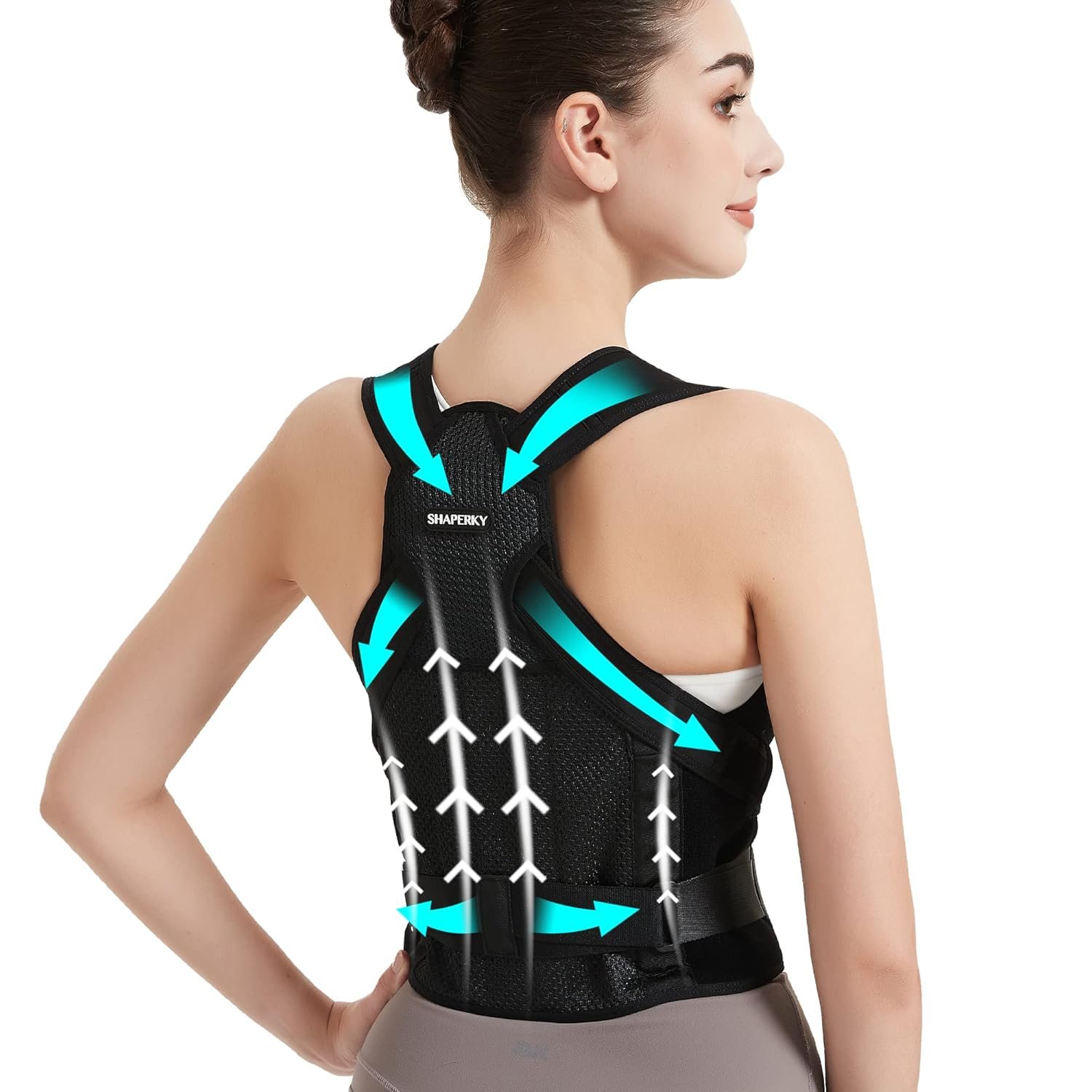 SHAPERKY Posture Corrector for Women for Support: Back Brace for Full Back Support – Adjustable Shoulder Straightener for Women and Men (Black, Large)