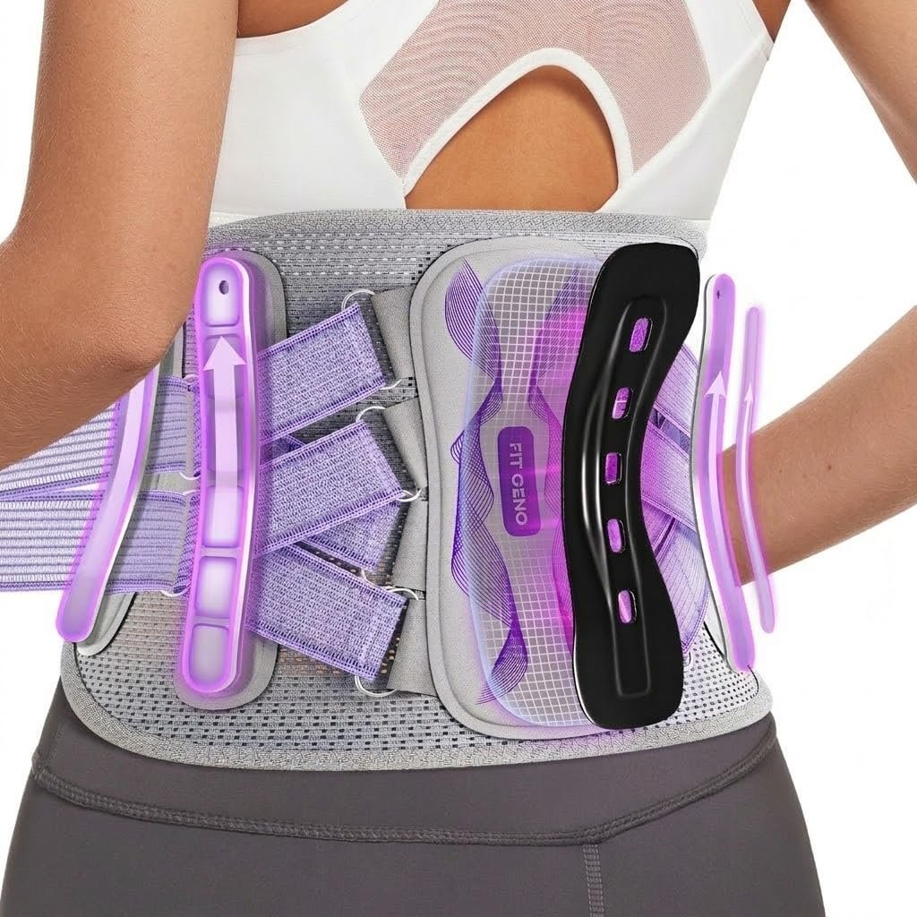 Fit Geno Back Brace for Lower Back Pain Women: Adjustable Lumbar Support Brace for Pain Relief – Breathable Waist Belt for Comfort – L