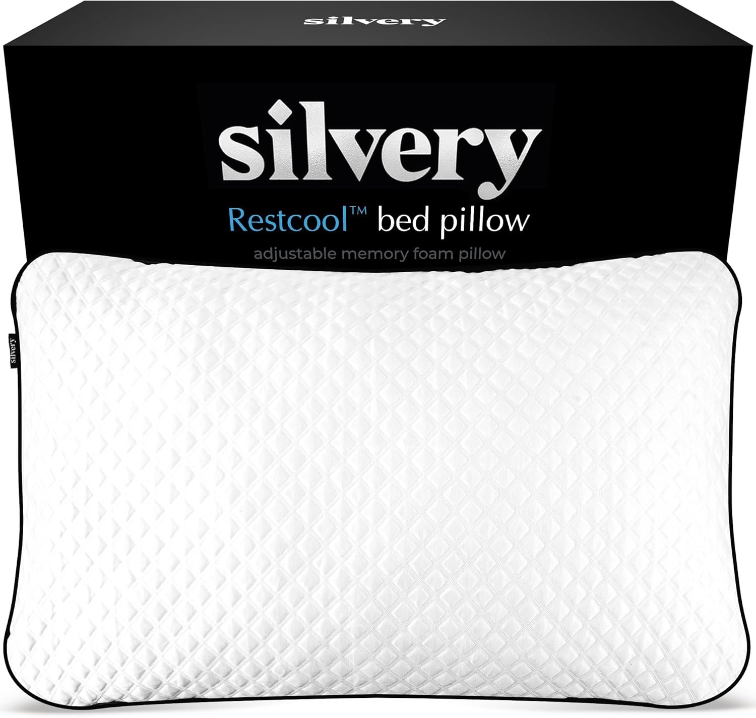 Silvery Silver Infused Restcool Bed Pillow – Adjustable Memory Foam Fill with Self-Cooling Fabric – Self-Cleaning Technology that Stays Fresh 3X Longer (White, Queen)