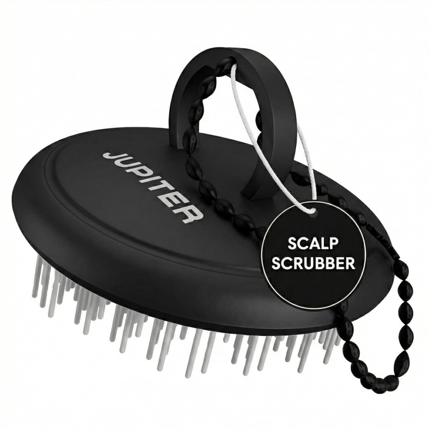 Jupiter Scalp Exfoliator – Scalp Massager Tool for Wet & Dry Hair – Ergonomic Detangler Brush – Dandruff Comb & Scrub to Remove Dandruff & Buildup and Support Circulation – Black/White