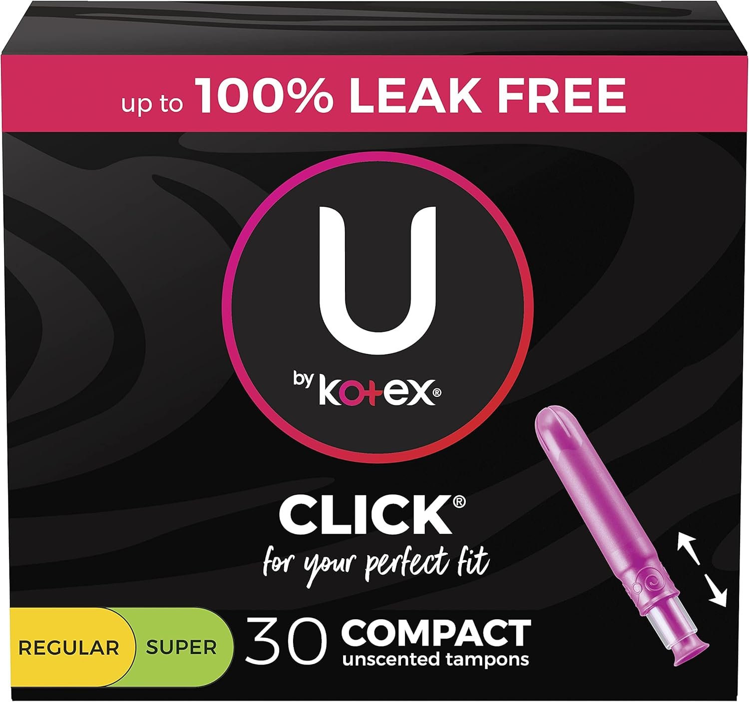 U By Kotex Click Compact Tampons, Multipack, Regular/Super Absorbency, Unscented, 30Count (Packaging May Vary), 0.380 Lb