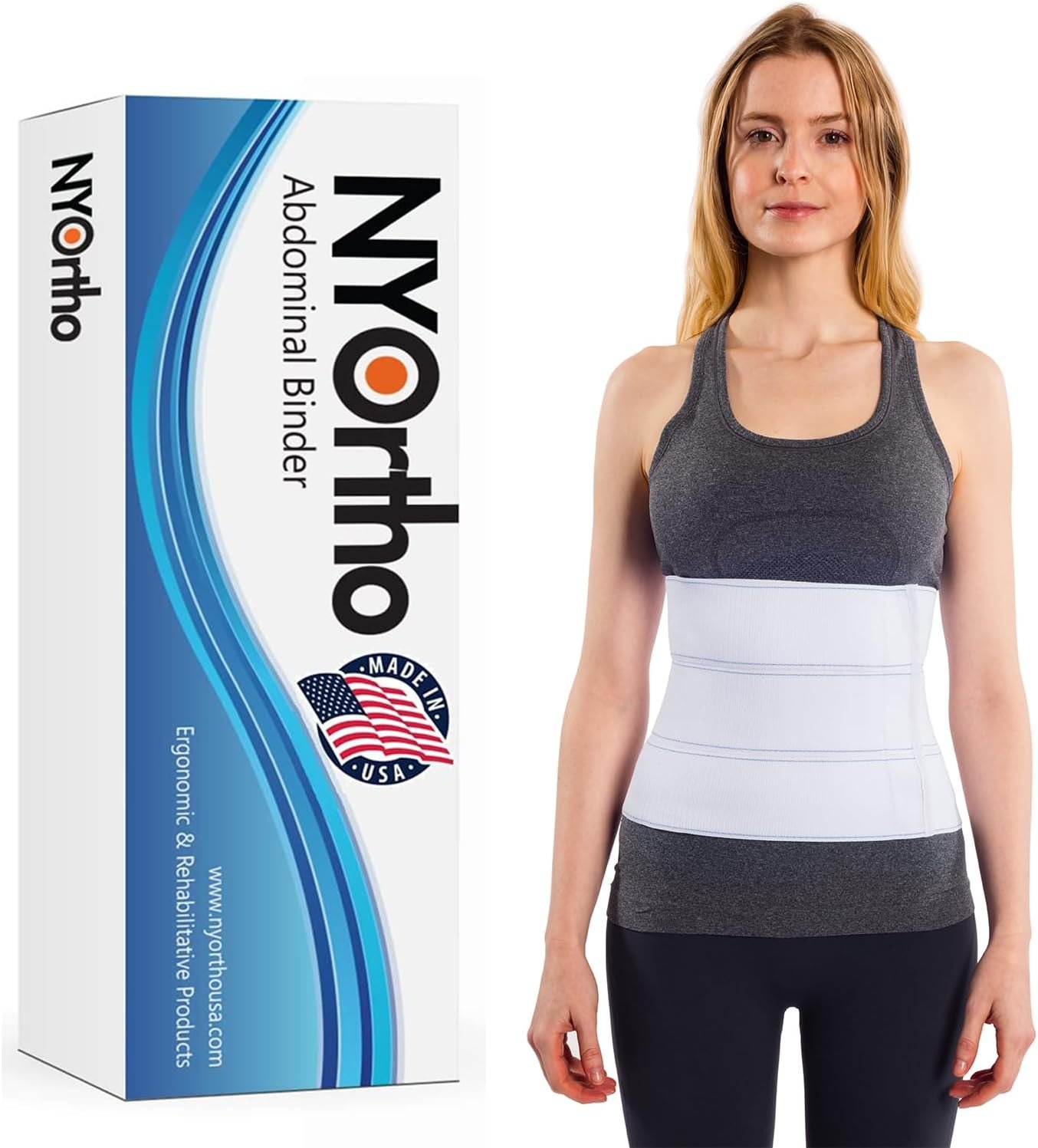 NYOrtho Abdominal Binder Lower Waist Support Belt – Compression Wrap for Men and Women MADE IN USA (45″ – 60″) 3 Panel – 9″