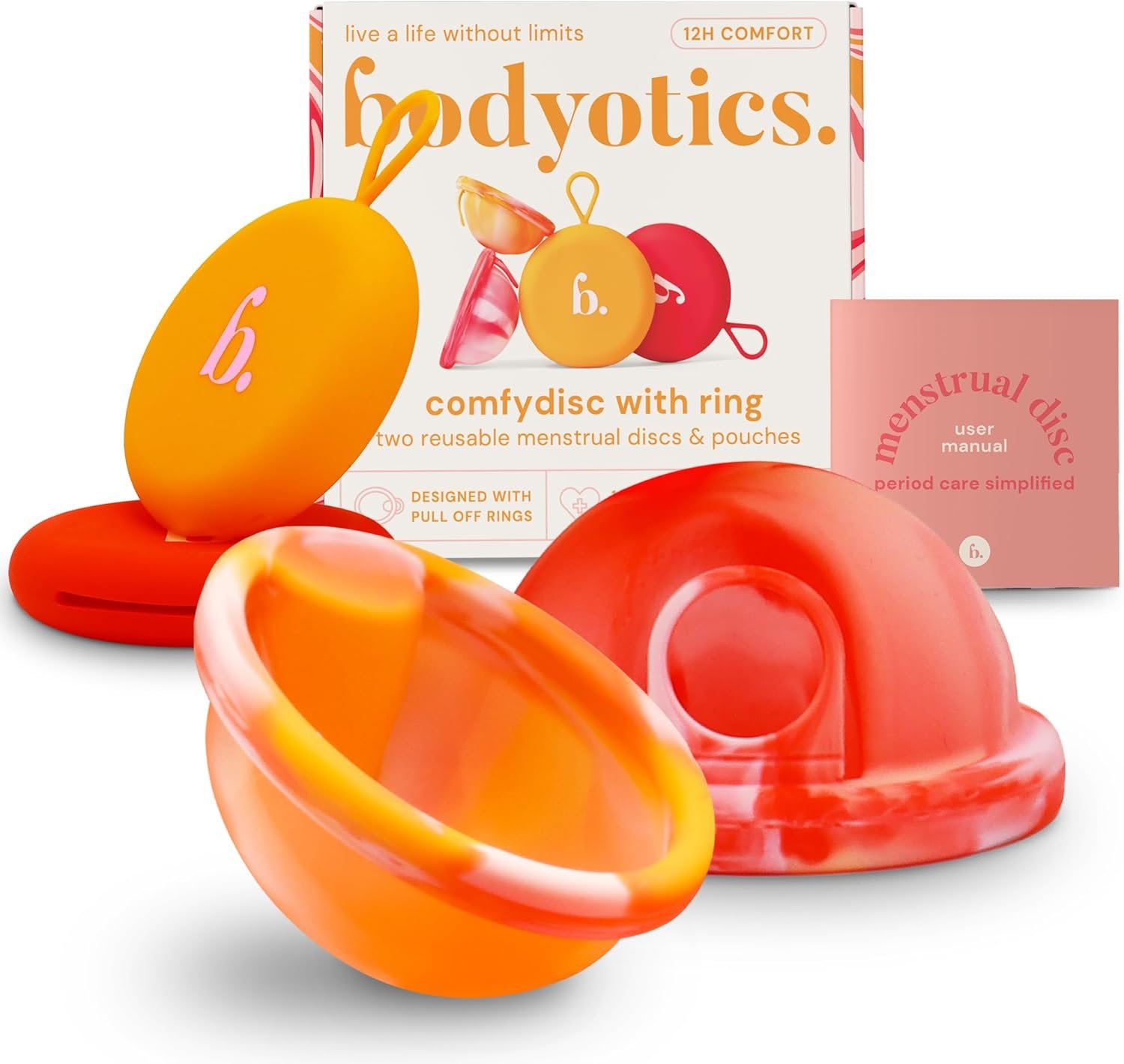 Bodyotics Menstrual Disc Reusable, 2-Pack Size S & L – Softer Than Menstrual Cups and Can Be Used Intimate Moments – Comfort-Fit Period Disc Set with 12 Hr Wear – 100% Medical Grade Silicone