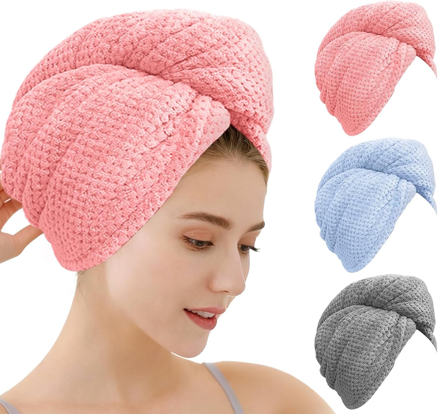OEAGO Microfiber Hair Towel for Women: Gifts for Teen Girls Kids Girlfriends Wife Stocking Stuffers for Women Drying Wrap Towels for Curly Hair Head Accessories 3 Pacs Anti Frizz