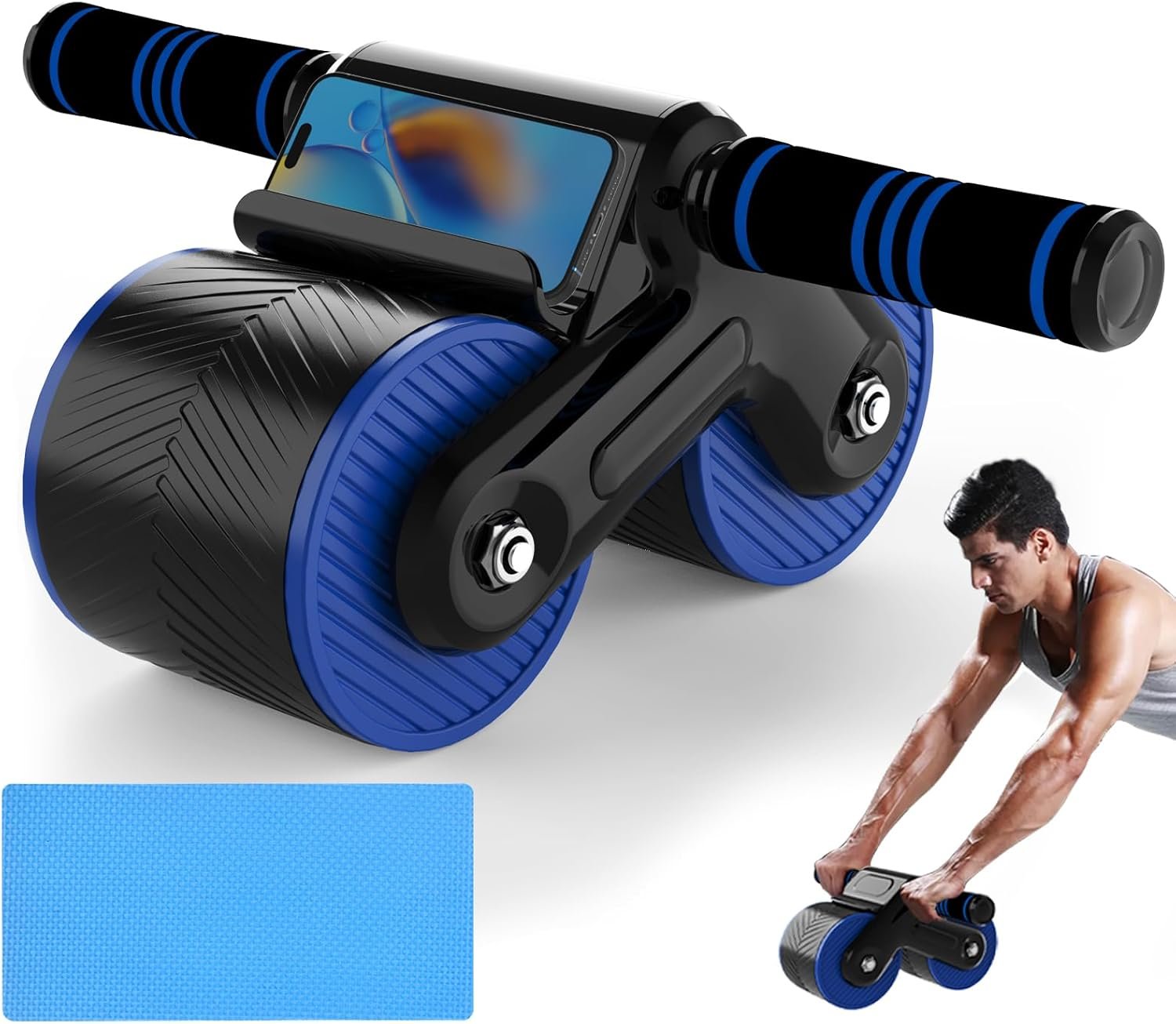 JJM Auto Rebound Exercise Roller Wheels – Ab Roller Fitness Equipment for Core Strength Training Home Gym Fitness Equipment with Kneeling Mat Accessories Exercise Roller Wheels for Men and Women