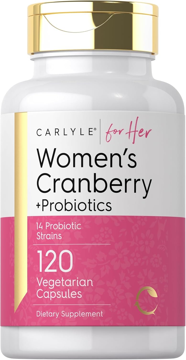 Carlyle Women’s Cranberry Plus Probiotics | 120 Capsules | with 14 Probiotic Strains | Vegetarian, Non-GMO, Gluten Free Supplement | for Her