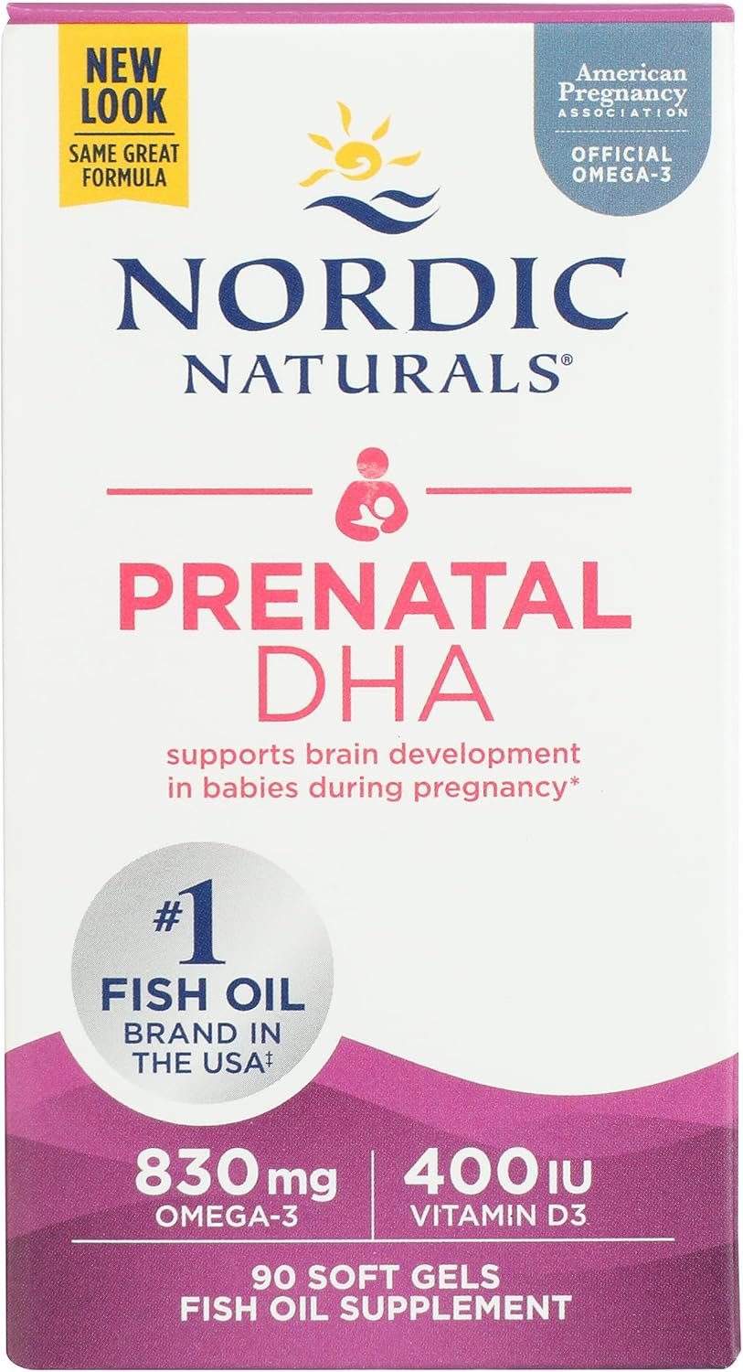 Nordic Naturals Prenatal DHA, Unflavored – 830 mg Omega-3 + 400 IU Vitamin D3 – 90 Soft Gels – Supports Brain Development in Babies During Pregnancy & Lactation – Non-GMO – 45 Servings