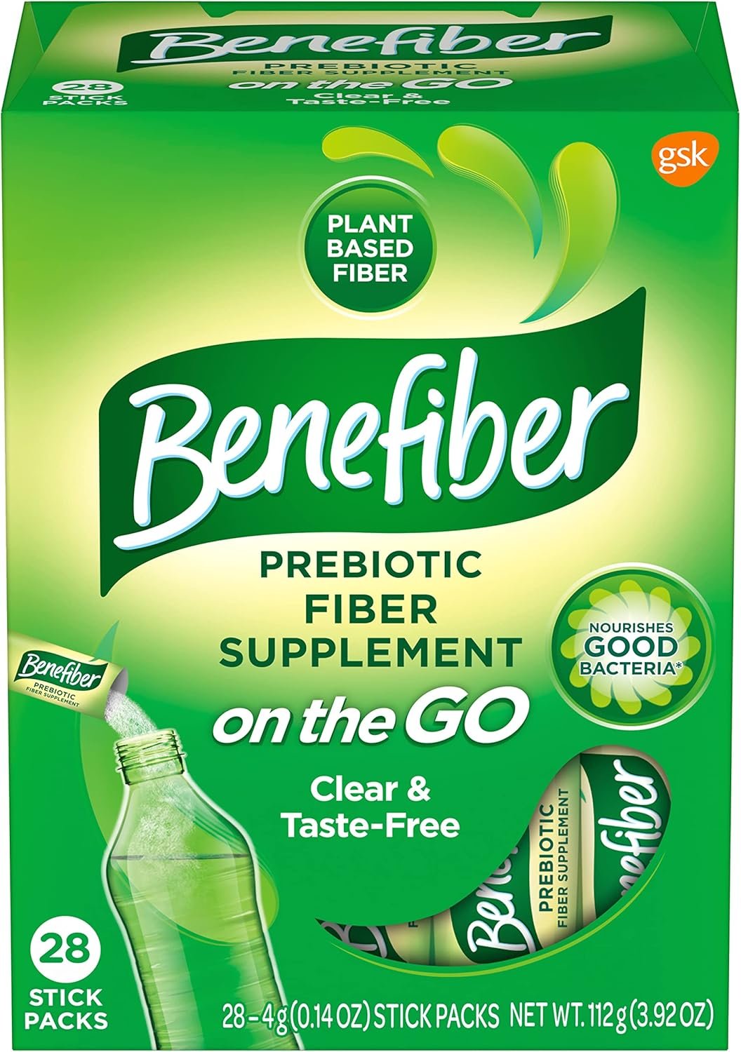 Benefiber On the Go Prebiotic Fiber Supplement Powder for Digestive Health, Daily Fiber, Unflavored – 28 Sticks (3.92 Ounces)