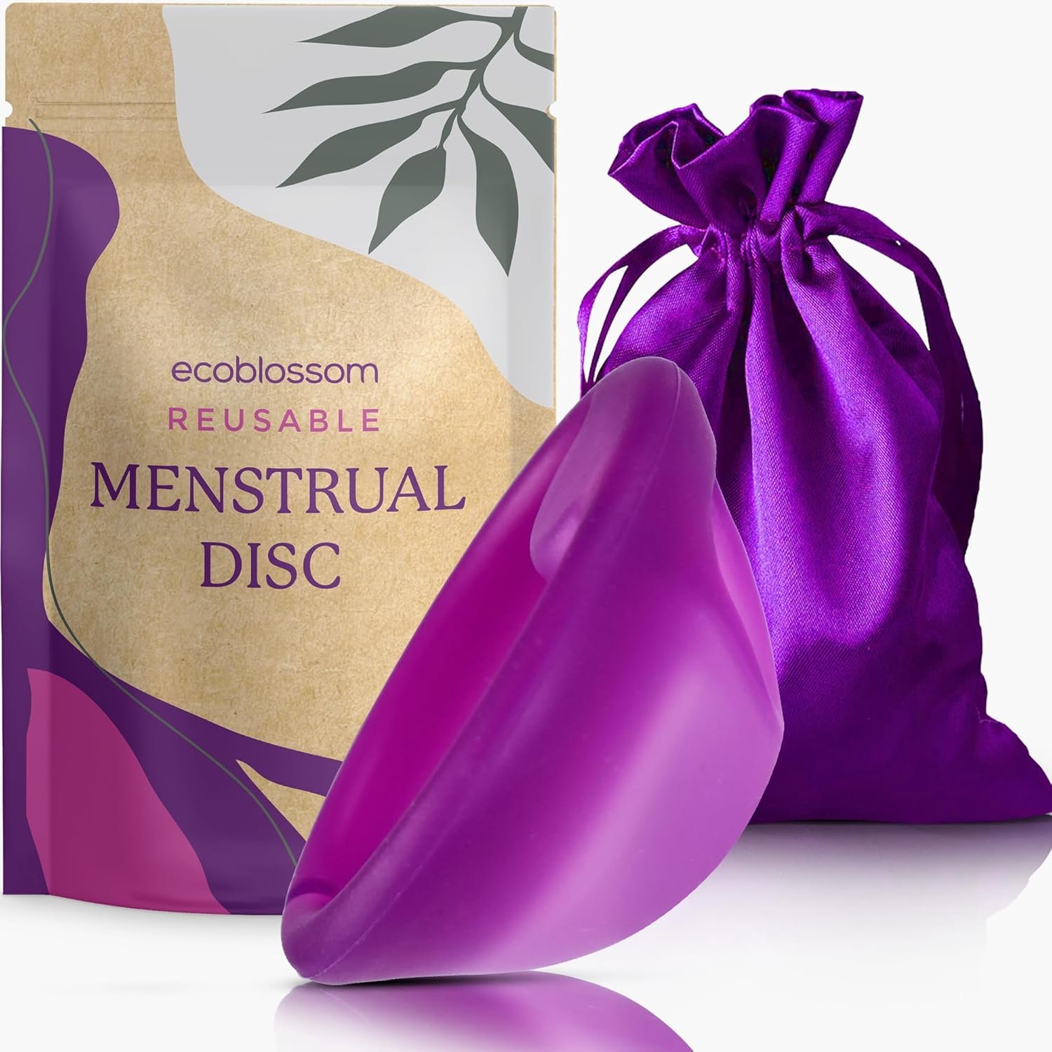 Ecoblossom Reusable Menstrual Disc – Menstrual Cup – Soft Period Disc for Women Designed with Tab, Medical-Grade Silicone Period Cup (Large – Violet)
