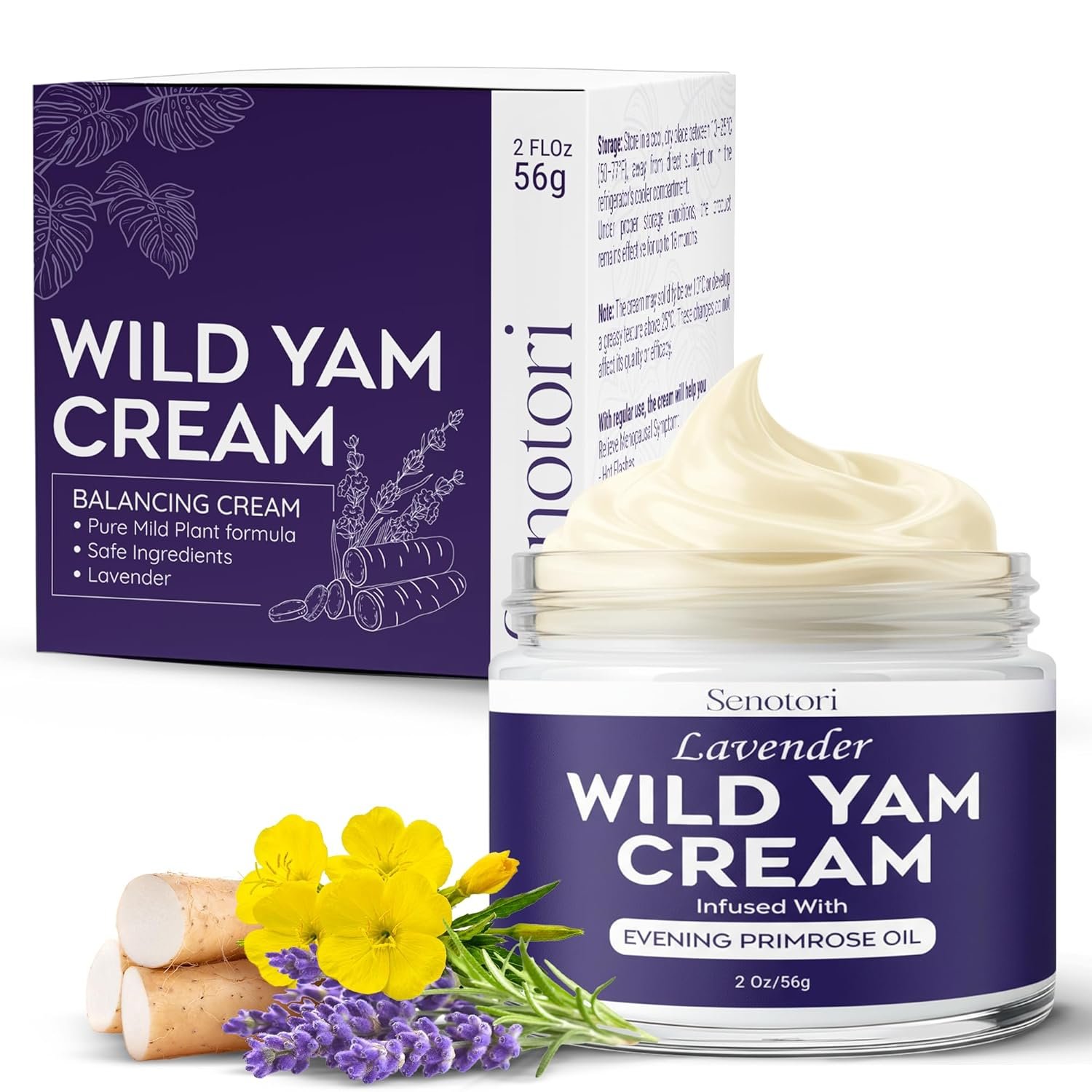 Lavender Wild Yam Cream for Women Hormone Balance, Evening Primrose infused for Menopause Support, Moisturizing Self Care for Hot Flashes, Night Sweats, Relaxation Gifts for Women