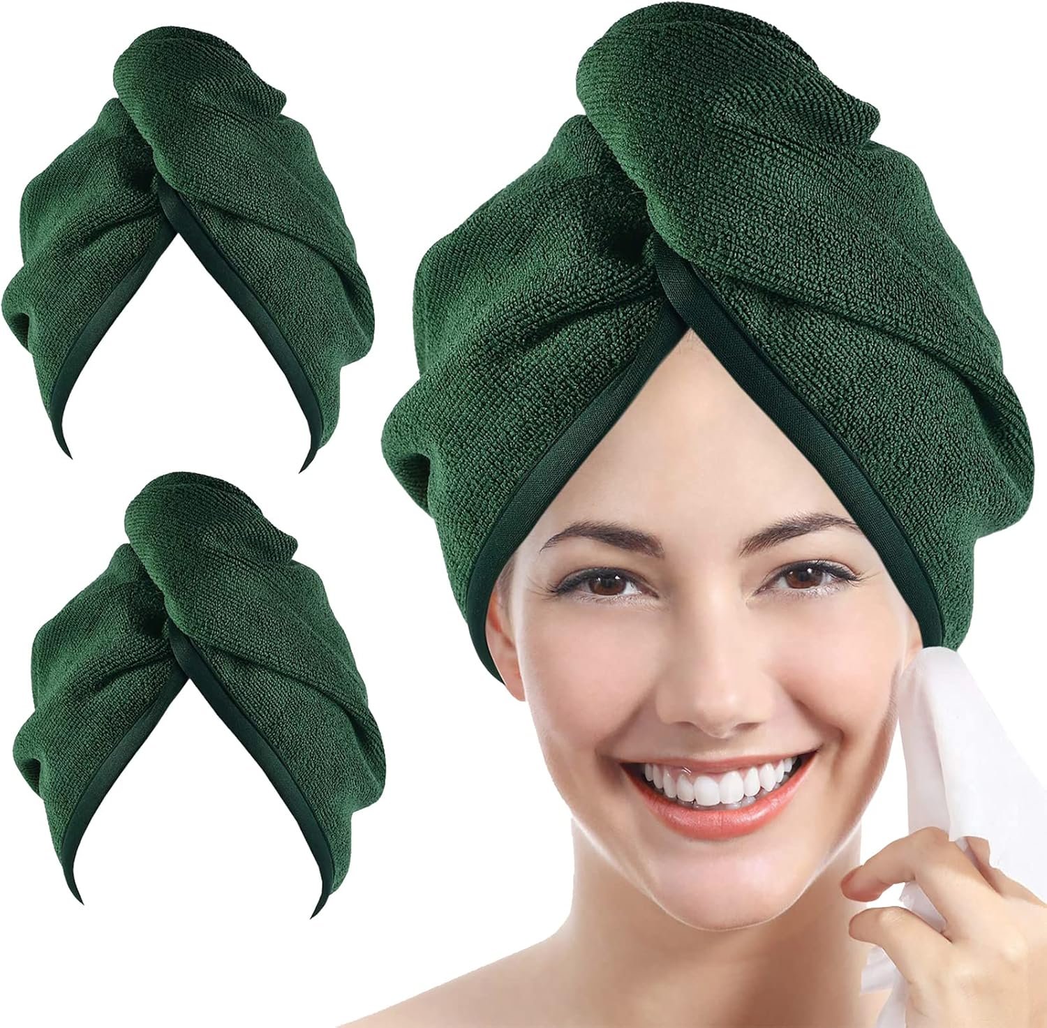 YoulerTex Microfiber Hair Towel Hairs Wrap: 2 Pack 10X26 Hair Dryer Towels for Women Absorbent Turban Twist Drying Shower Cap Curly Hairs Products for Hair’s Care Accessories (Emerald)