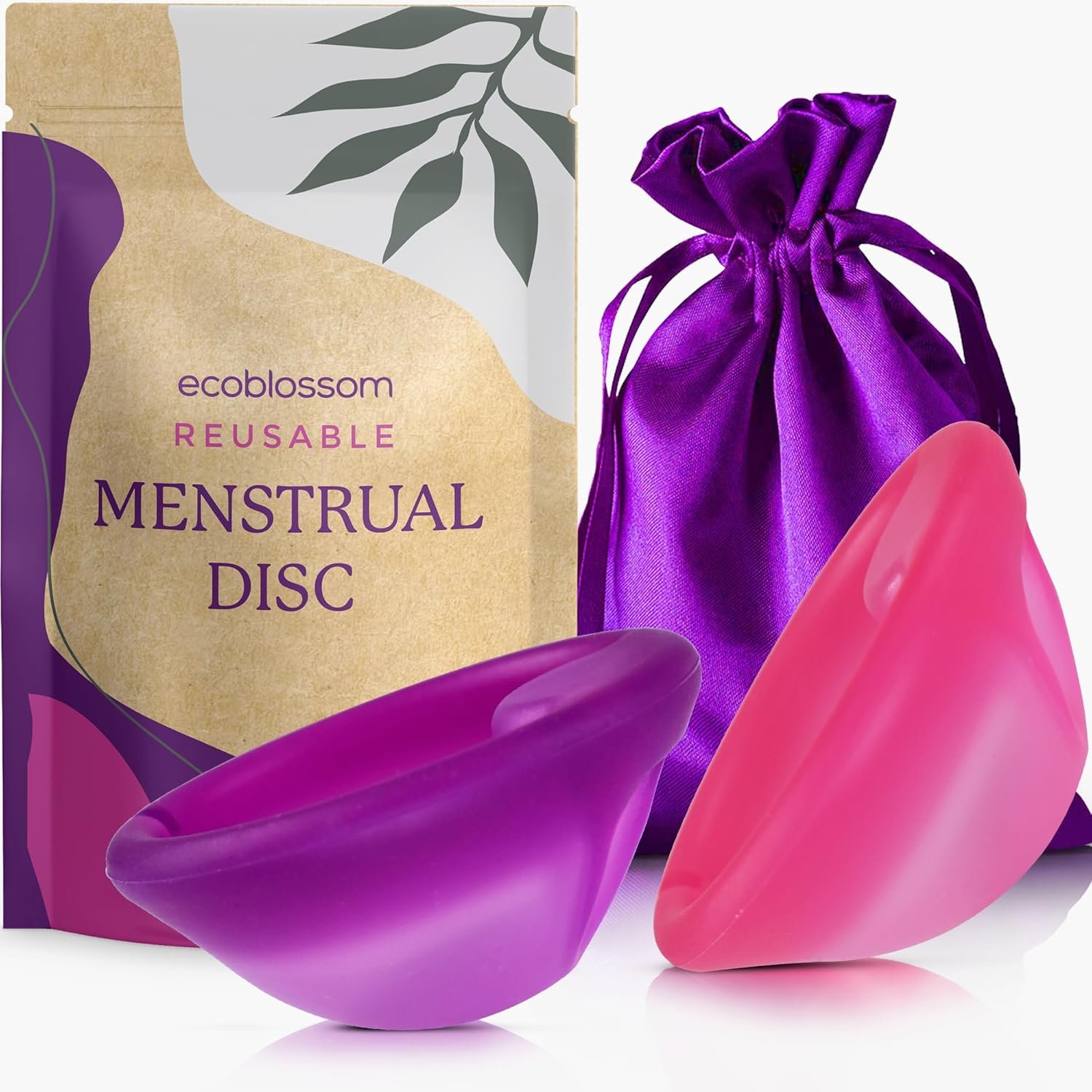 Ecoblossom Reusable Menstrual Disc – Menstrual Cup – Soft Period Disc for Women Designed with Tab, Medical-Grade Silicone Period Cup [S (Violet) & M (Magenta)]