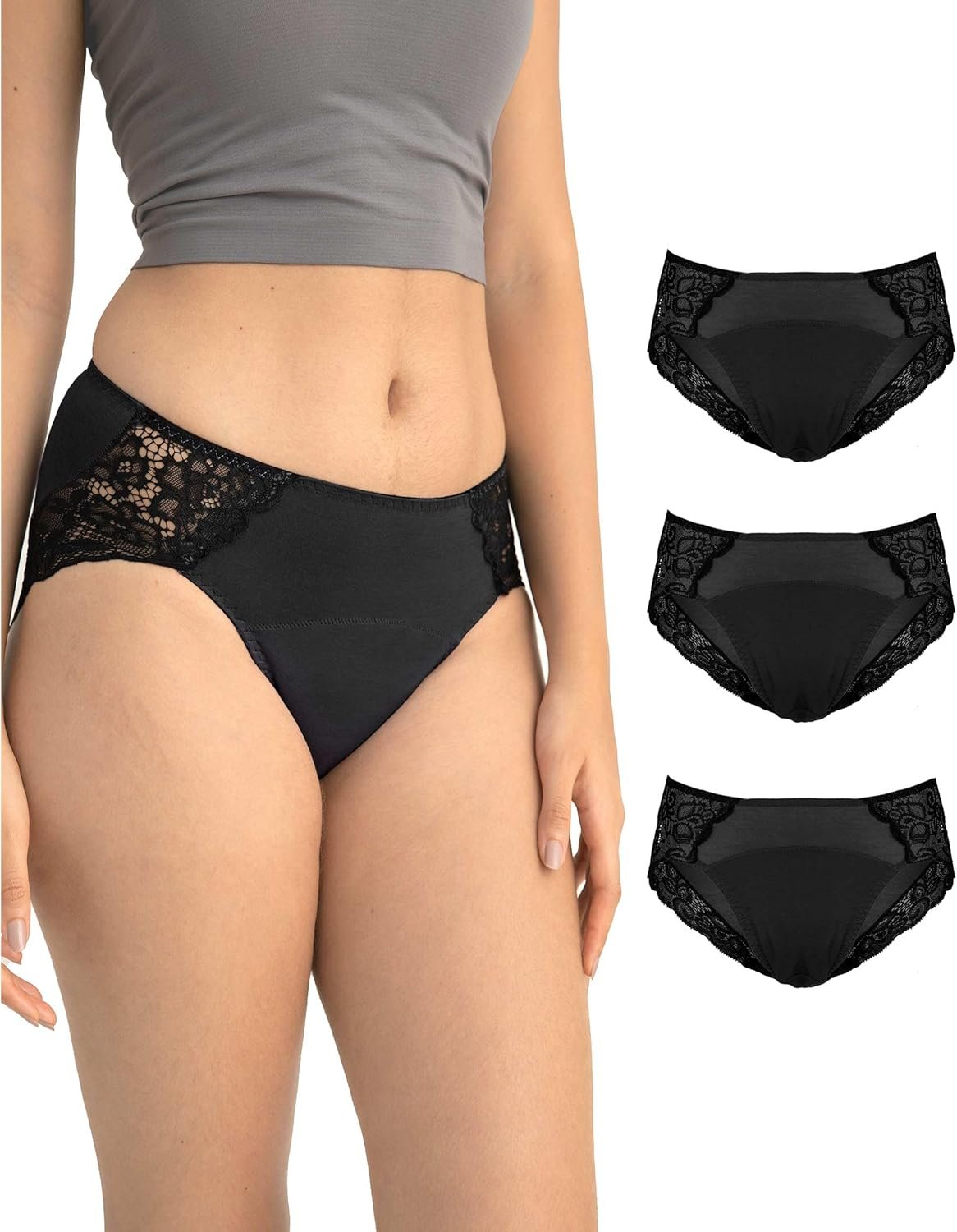 Neione Period Underwear for Women Girls, Leakproof Menstrual Panties, Lace Hipster Briefs Mid Rise Soft Breathable