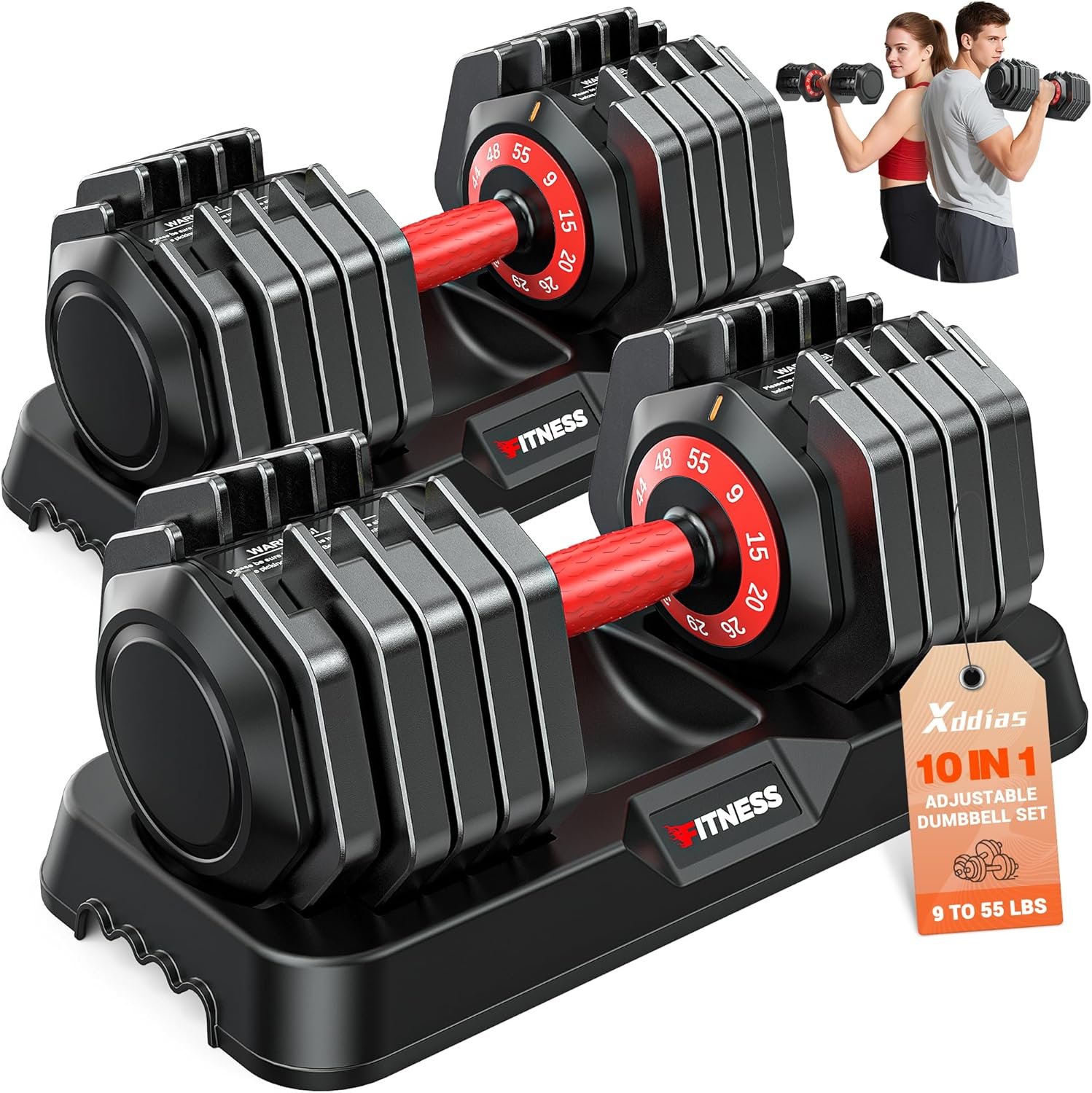 XDDIAS Adjustable Dumbbells Set of 2 for Strength Training, One-Hand Quick Adjust, 25/55/80/90 lbs Options, Anti-Slip Grip Handle, Compact Home Gym Weights for Men Women