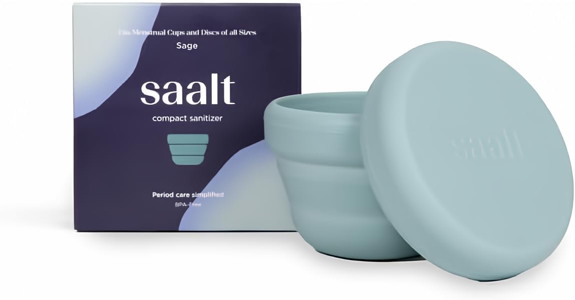 Saalt Compact Sanitizer – Menstrual Disc and Period Cup Cleaner, Microwavable, Reusable Menstrual Disc Sanitizer for Travel or Home, Collapsible, Flat-Fold Design – Sage