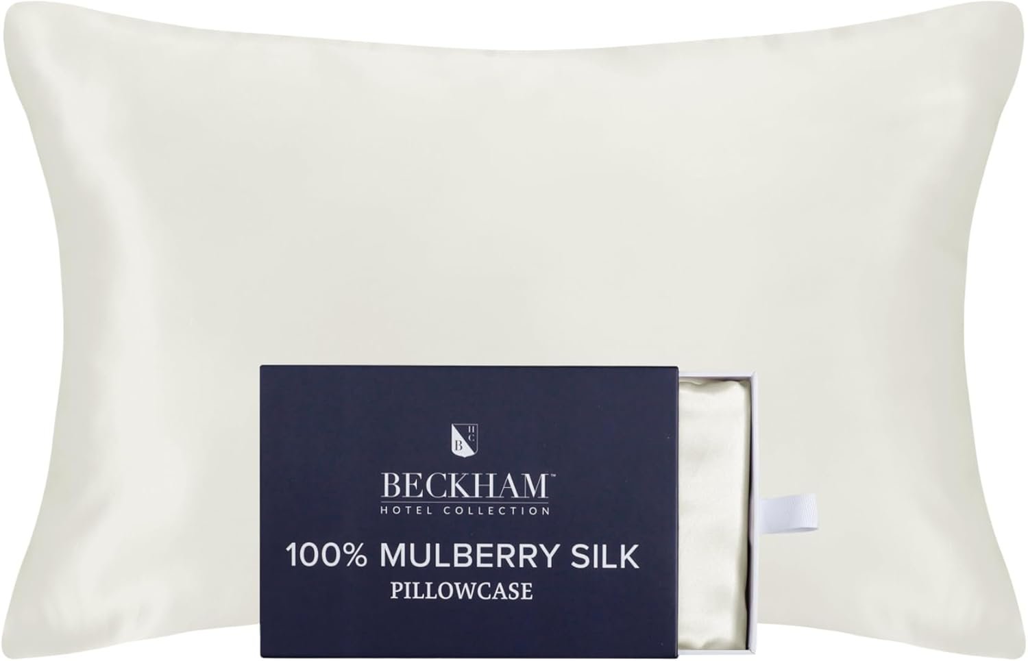 Beckham Hotel Collection Silk Pillow Case with Zipper, 100% Mulberry Silk Pillowcase for Hair & Skin, 22 Momme 6A Grade, Oeko-TEX Certified, 1PC, King, Ivory