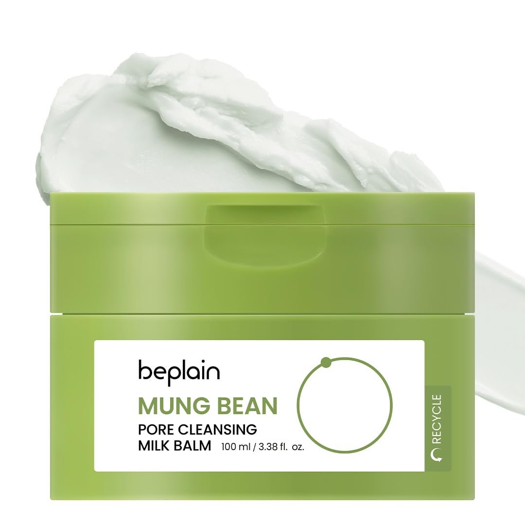 beplain Mung Bean Pore Cleansing Milk Balm | Makeup Remover for Sensitive Skin | Ceramides Cleansing Balm | Non-Greasy Sorbet Texture | Korean Skincare | 3.38 fl.oz