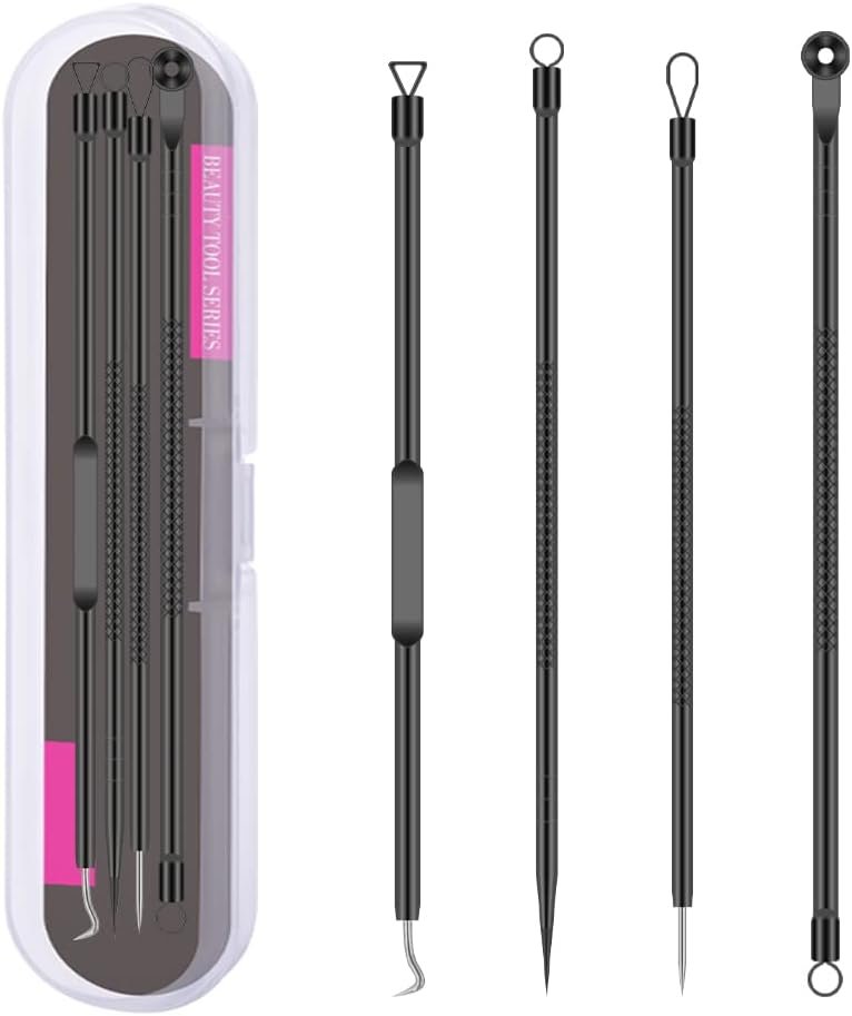 Blackhead Remover Pimple Popper Tool Kit 4 Pcs Acne Comedone Zit Blackhead Extractor Tool for Nose Face,Stainless Steel Whitehead Popping Removal Tool Set