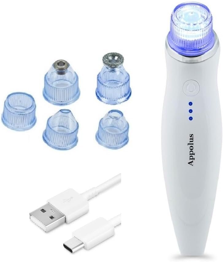 3-in-1 Microdermabrasion Machine – Anti-Aging Facial Vacuum for Fine Lines, Wrinkles & Blackheads – Blue Light Therapy – Diamond Exfoliation & Pore Cleansing Device