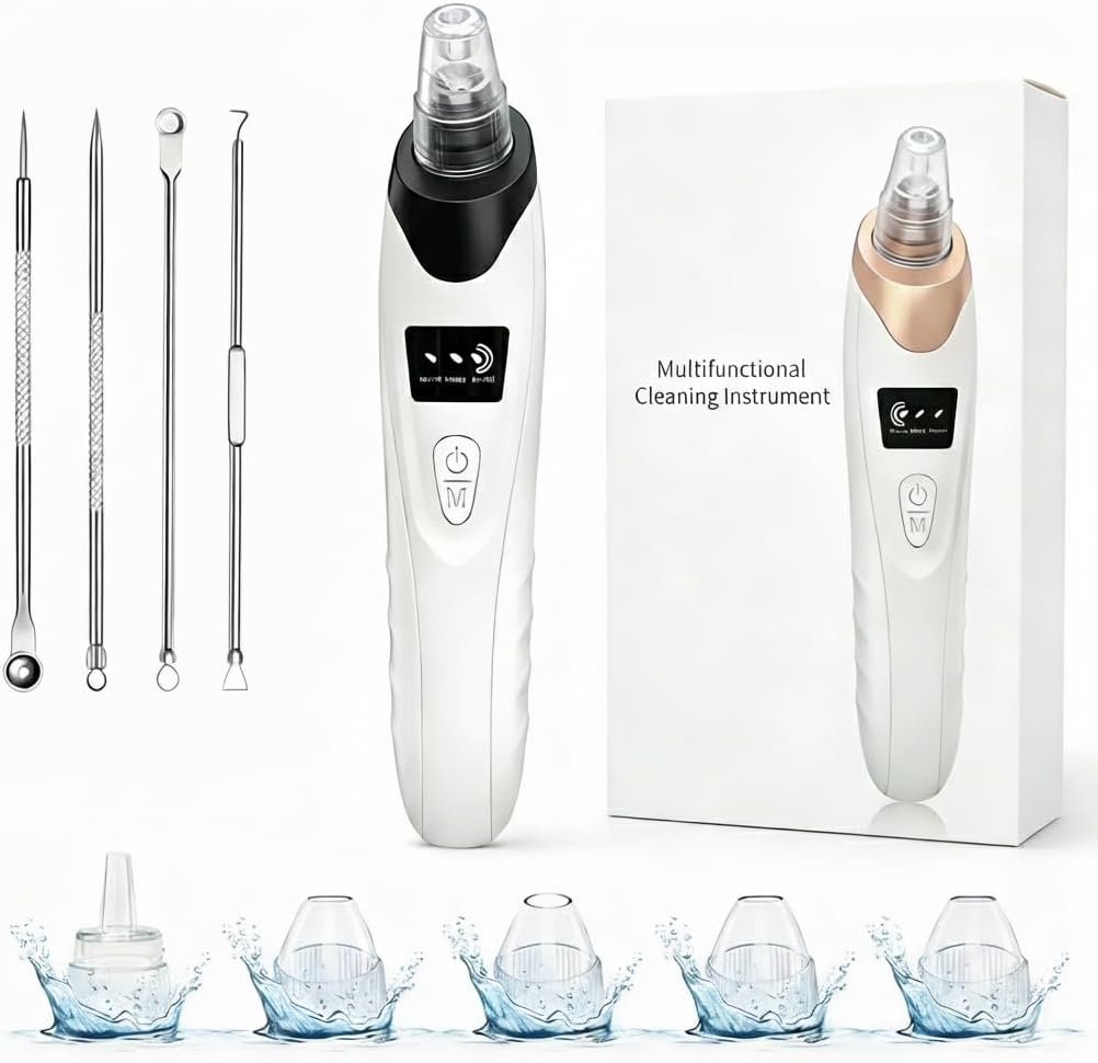 Blackhead Remover for Face, 9-in-1 Pore Vacuum Kit with 5 Probes & 4 Pimple Extractor Tools, Facial Pore Cleaner Vacuum for Nose, Professional Blackhead Suction Tool for Men & Women (Black)