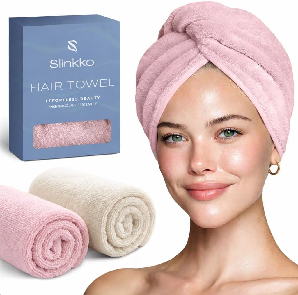 Microfiber Hair Towel Wrap Turban (Pink and Beige)