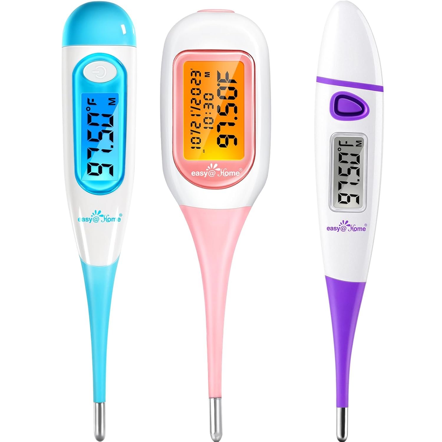 Easy@Home Basal Body Thermometer for Ovulation, 1/100th Degree High Precision, Accurate BBT Thermometer for Natural Ovulation Tracking by Premom APP, EBT-100B & EBT-018 & EBT-300, Blue, Purple, Pink