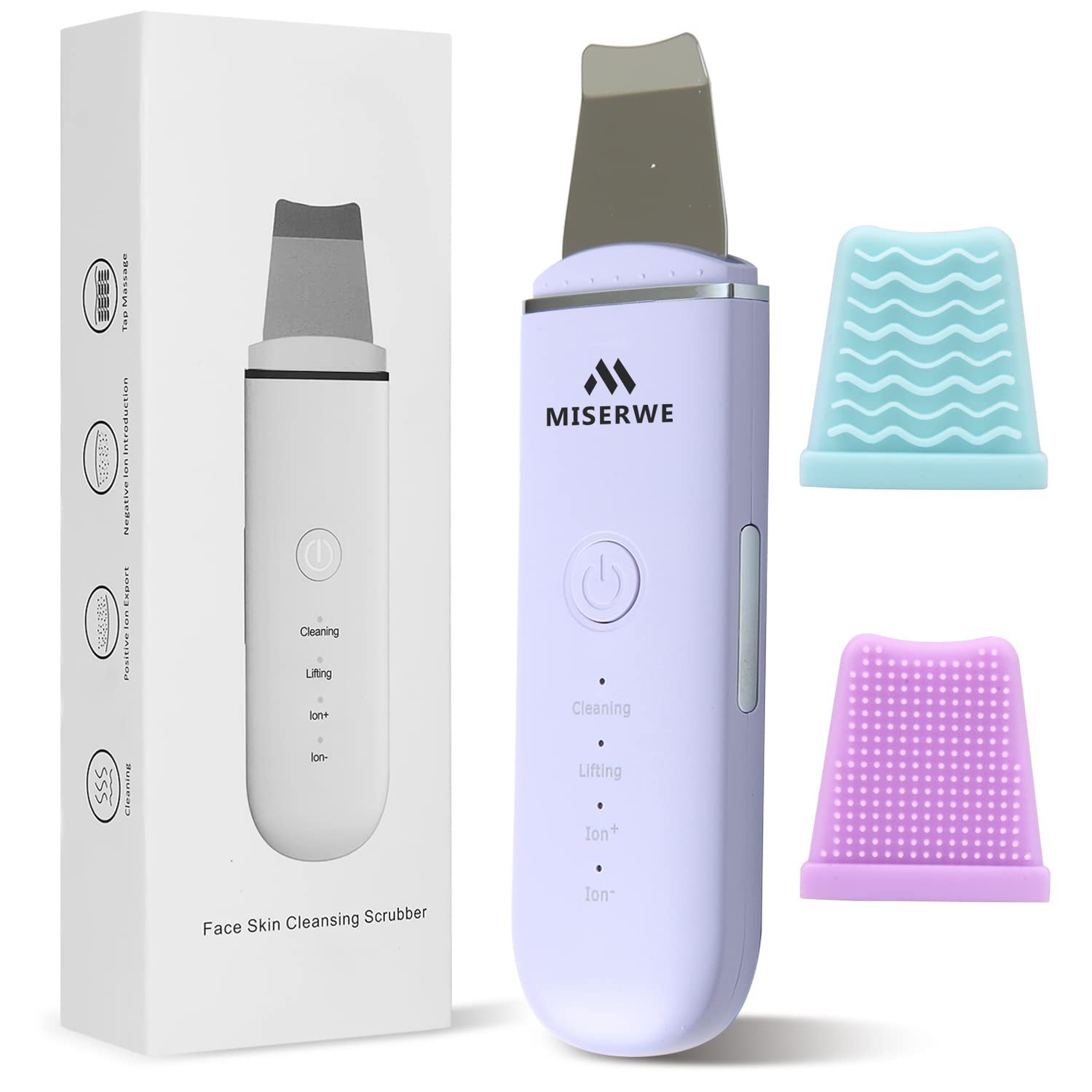 Skin Scrubber Face Skin Spatula Facial Scrubber Spatula for Deep Cleansing Blackhead Remover Pore Cleaner with 4 Modes (Purple)