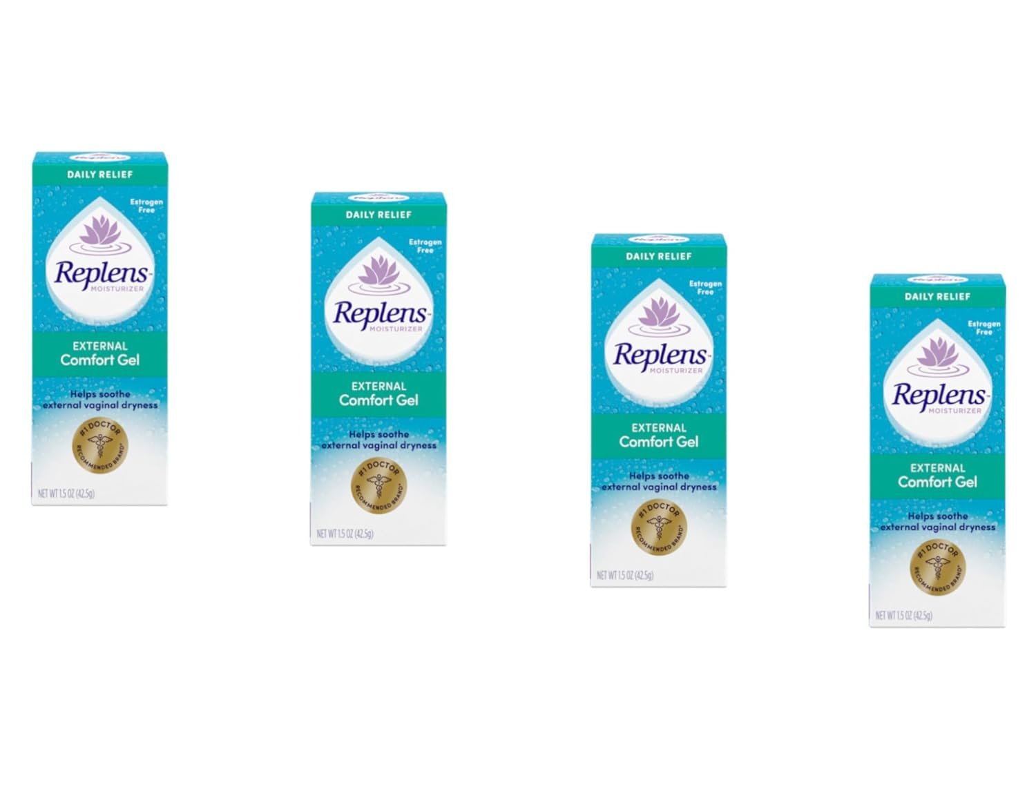 Replens Daily Relief External Comfort Gel, Soothes External Vaginal Dryness, Estrogen-Free, 1.5 oz (Pack of 4)
