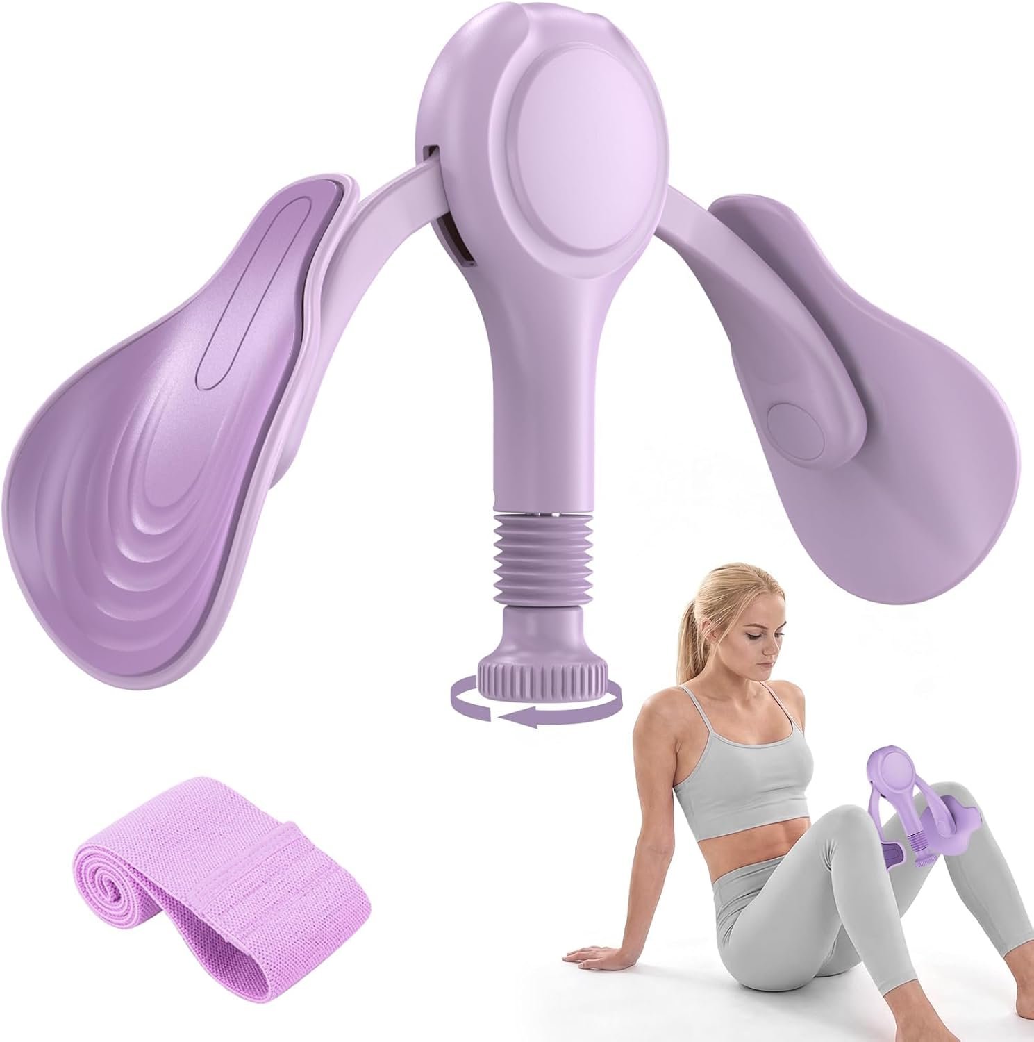 Pelvic Floor Exercise Device Kegel Exerciser Muscle Trainer 15-70lbs Adjustable for Women/Men, Inner Thigh Exerciser Hip Abductor Machine with Resistance Band, Leg Workout (Purple)